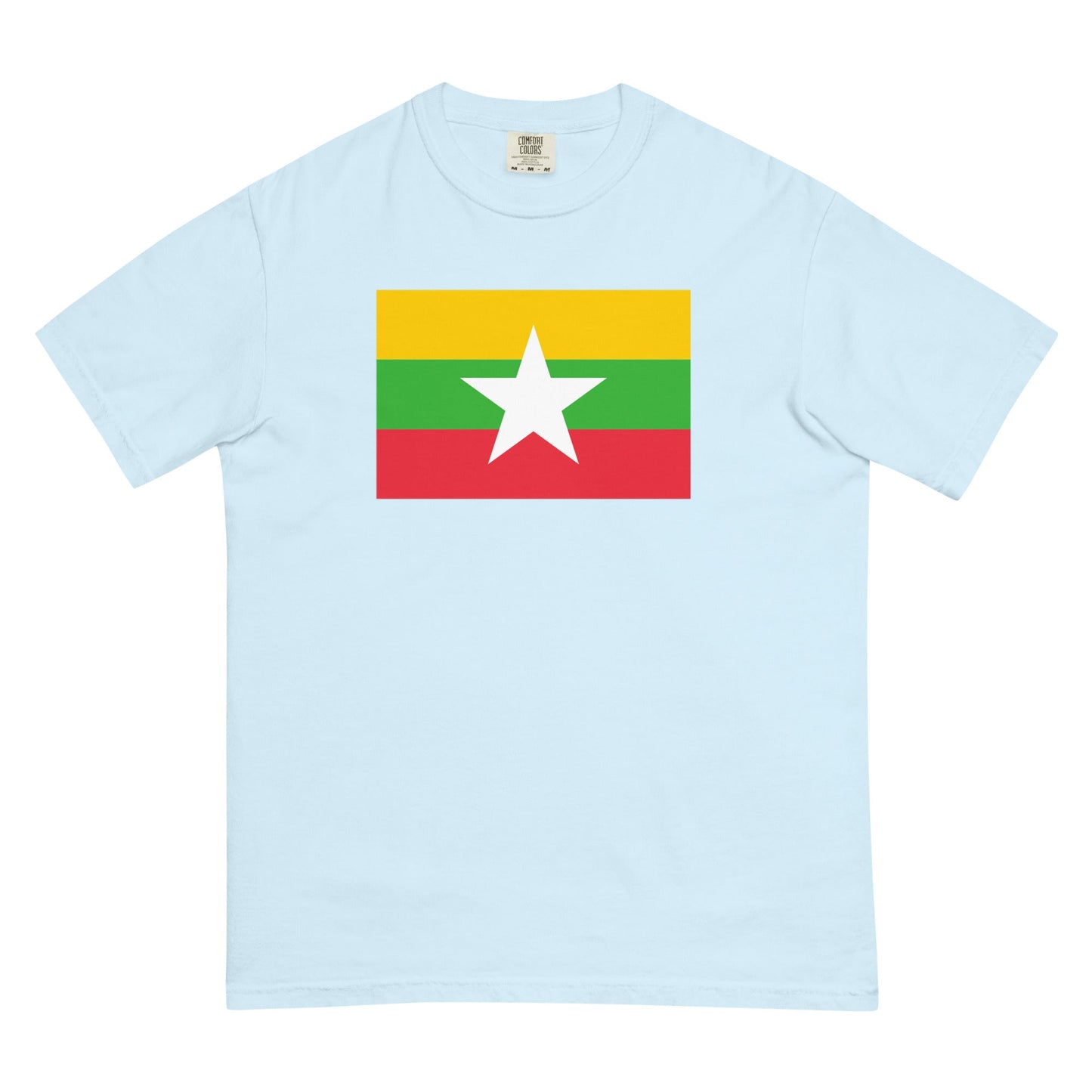Bold Myanmar Burma flag design tee in berry, medium