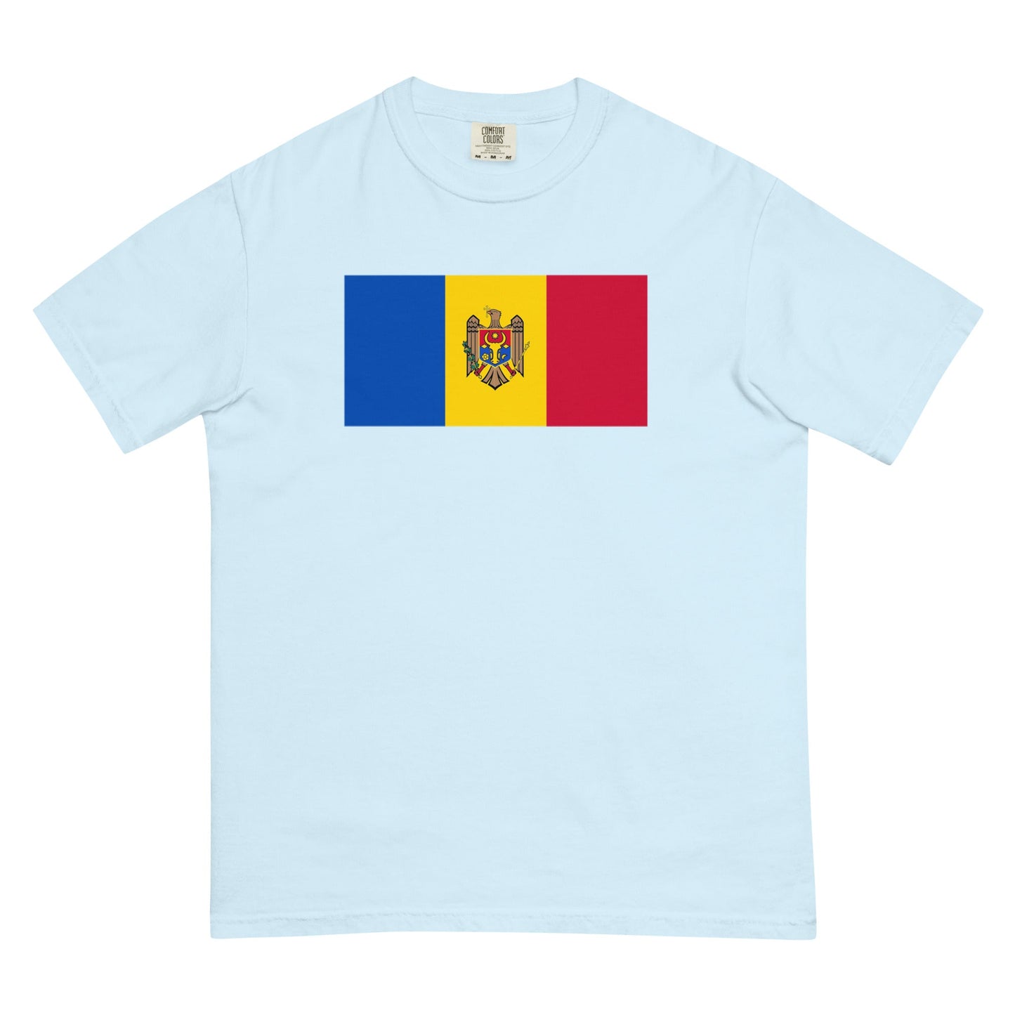 Flat lay of berry Moldova flag tee, large size