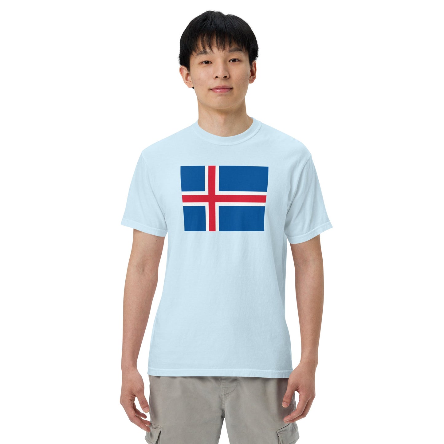 red shirt with Iceland flag design, small