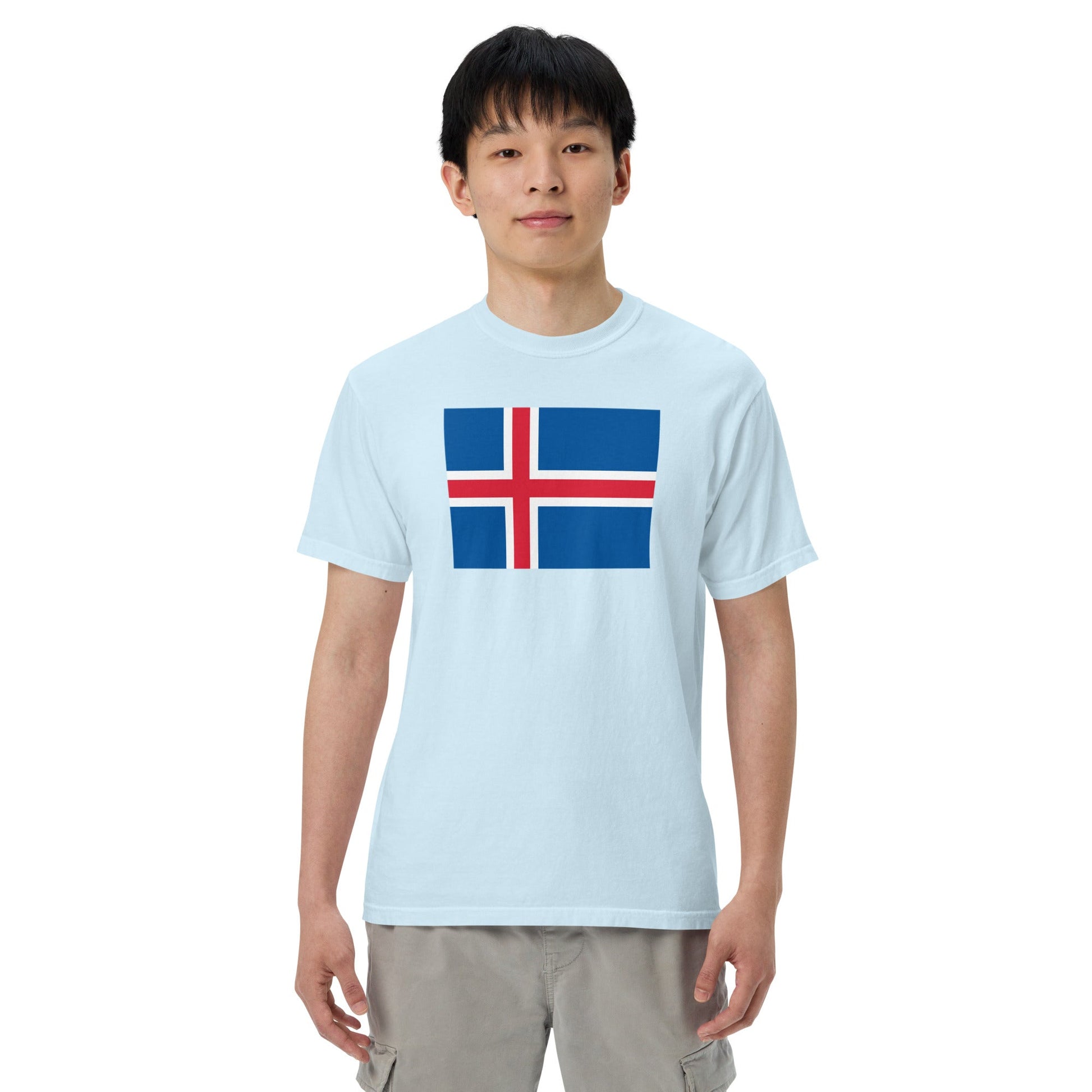 red shirt with Iceland flag design, small