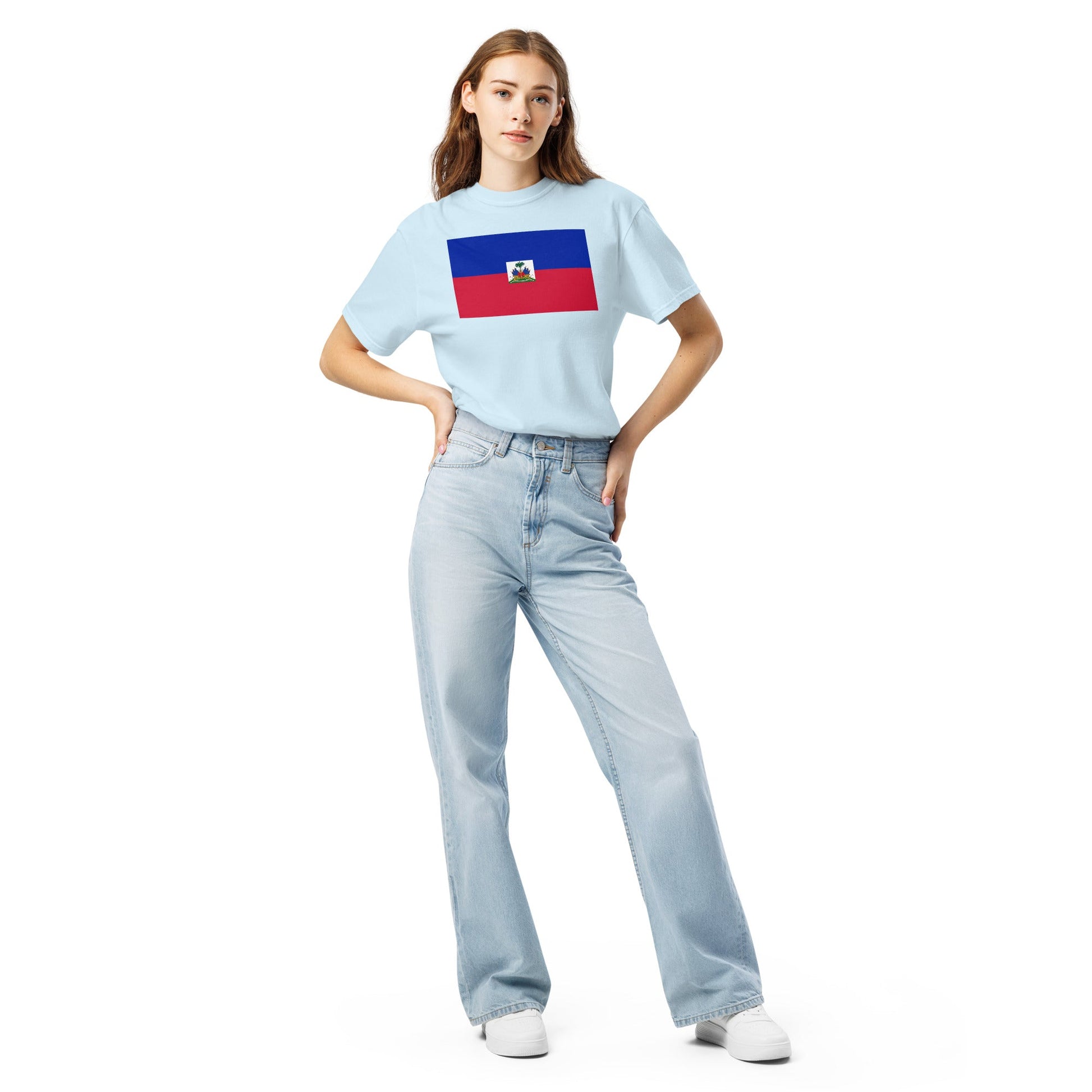 hemp shirt with Haiti flag design, medium