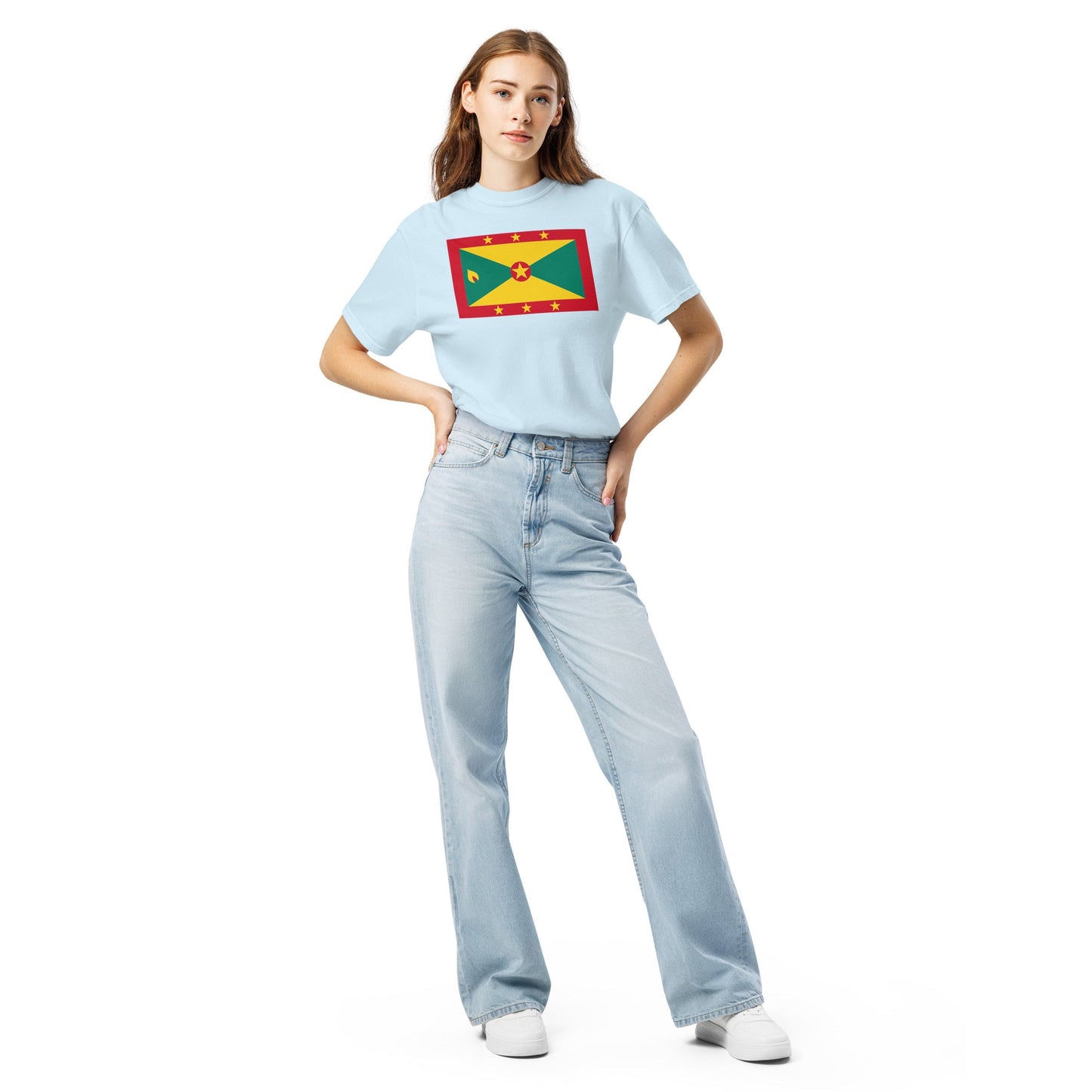 Grenada flag shirt in blue spruce, size small