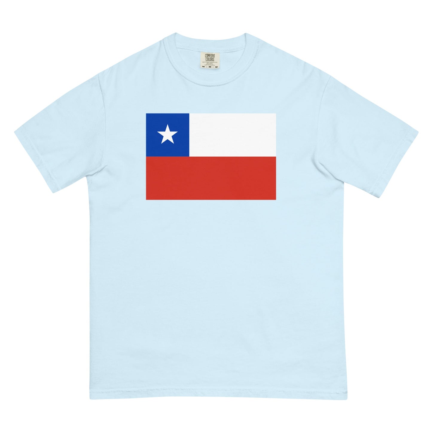 Stylish Chile flag t-shirt laid flat, small, yam