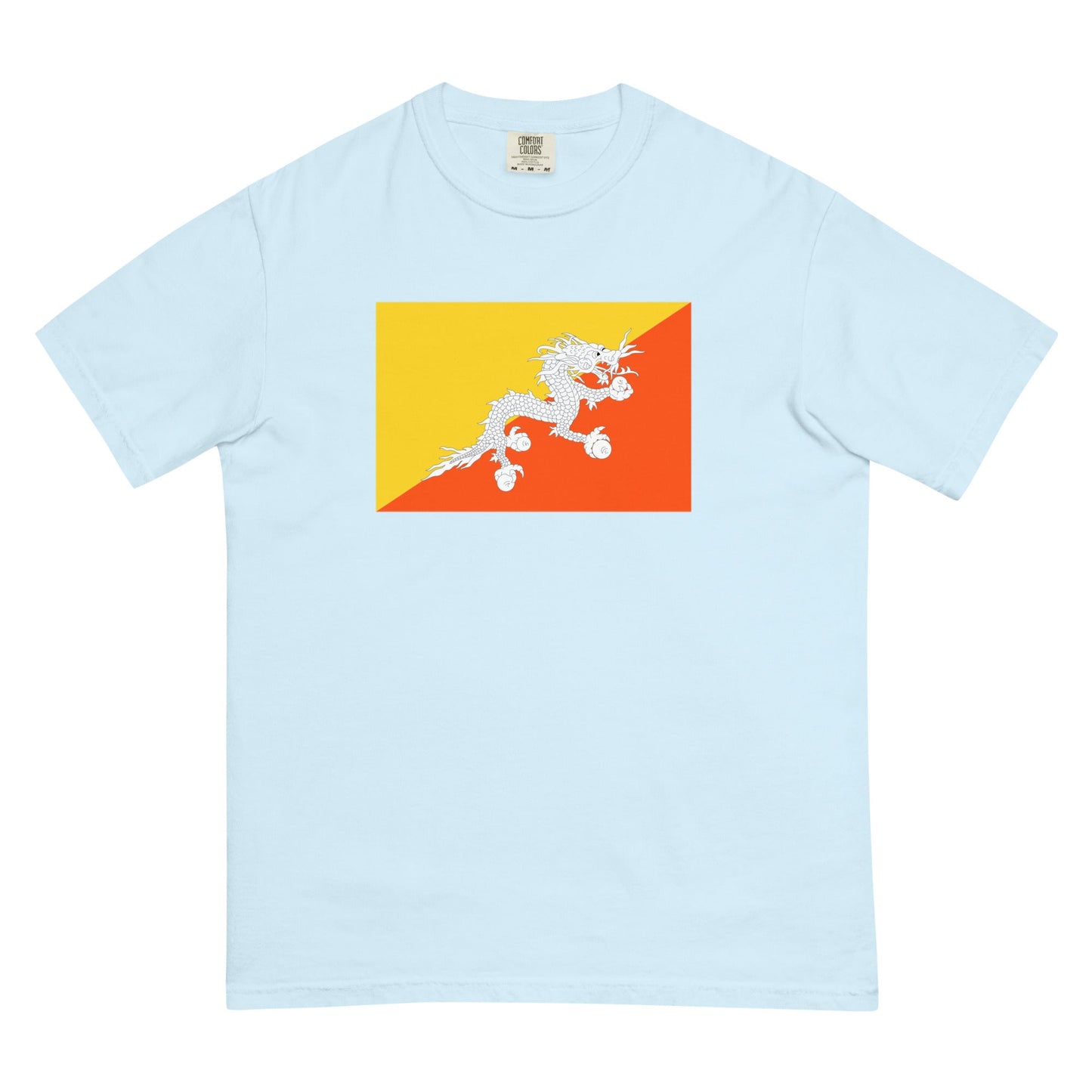 Stylish Bhutan flag t-shirt laid flat, 4X large, yam
