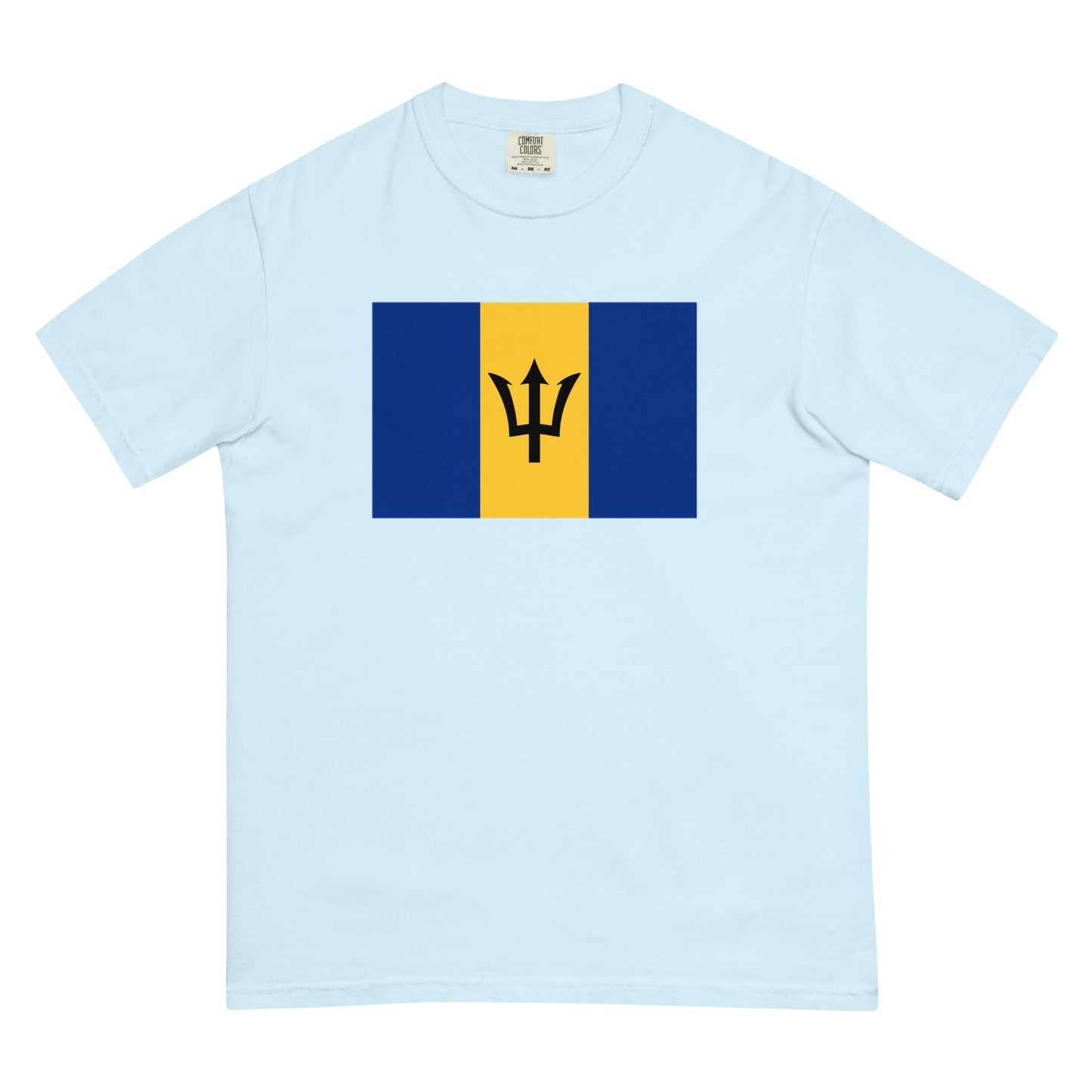 Stylish Barbados flag t-shirt laid flat, medium, espresso