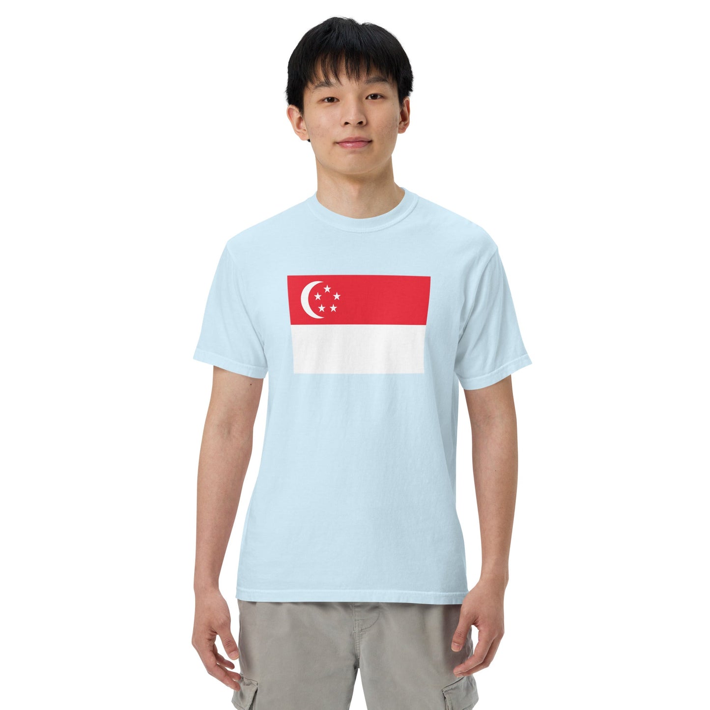 Stylish Singapore flag t-shirt laid flat, 2X large, black