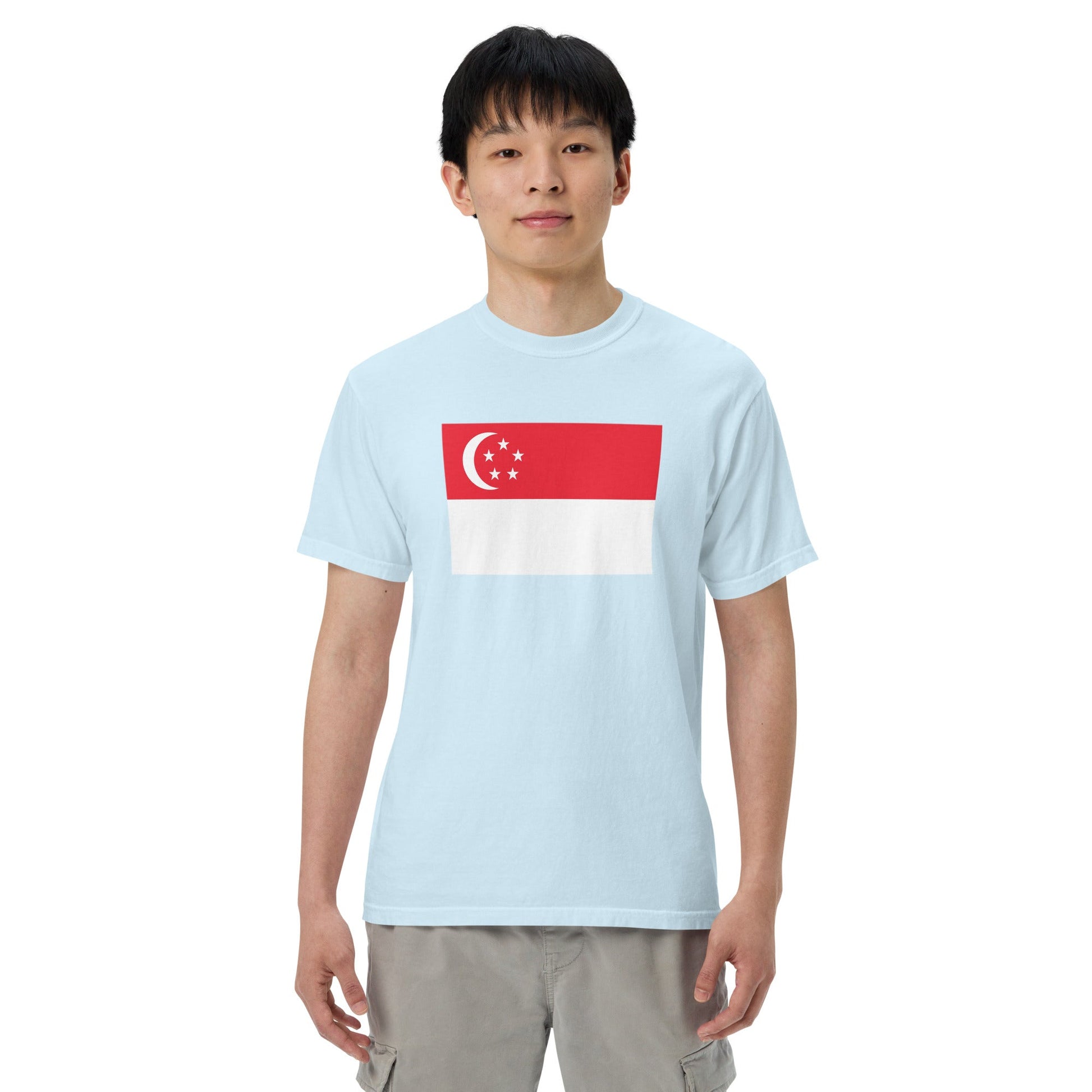 Stylish Singapore flag t-shirt laid flat, 2X large, black