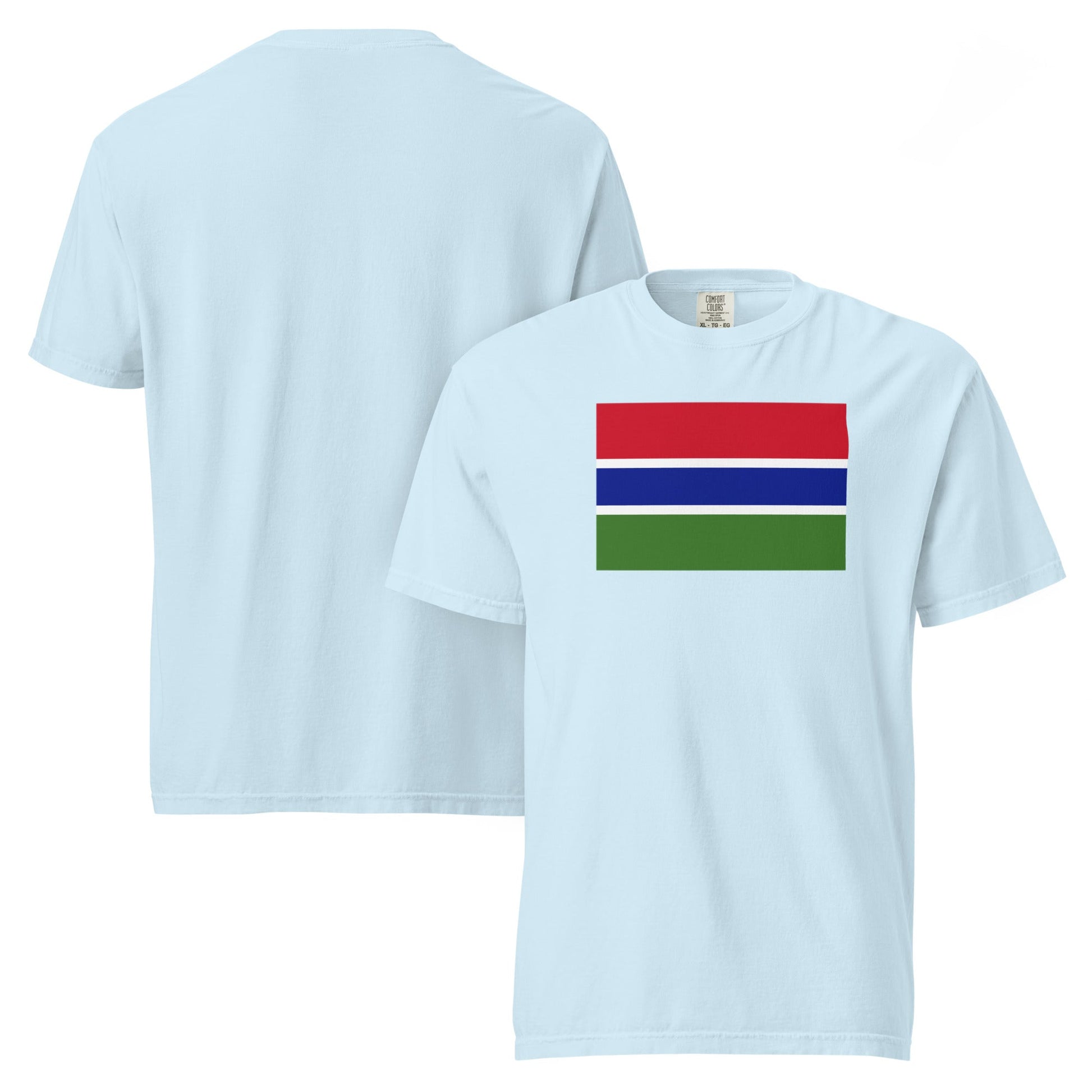 Stylish Gambia flag t-shirt laid flat, 4X large, brick