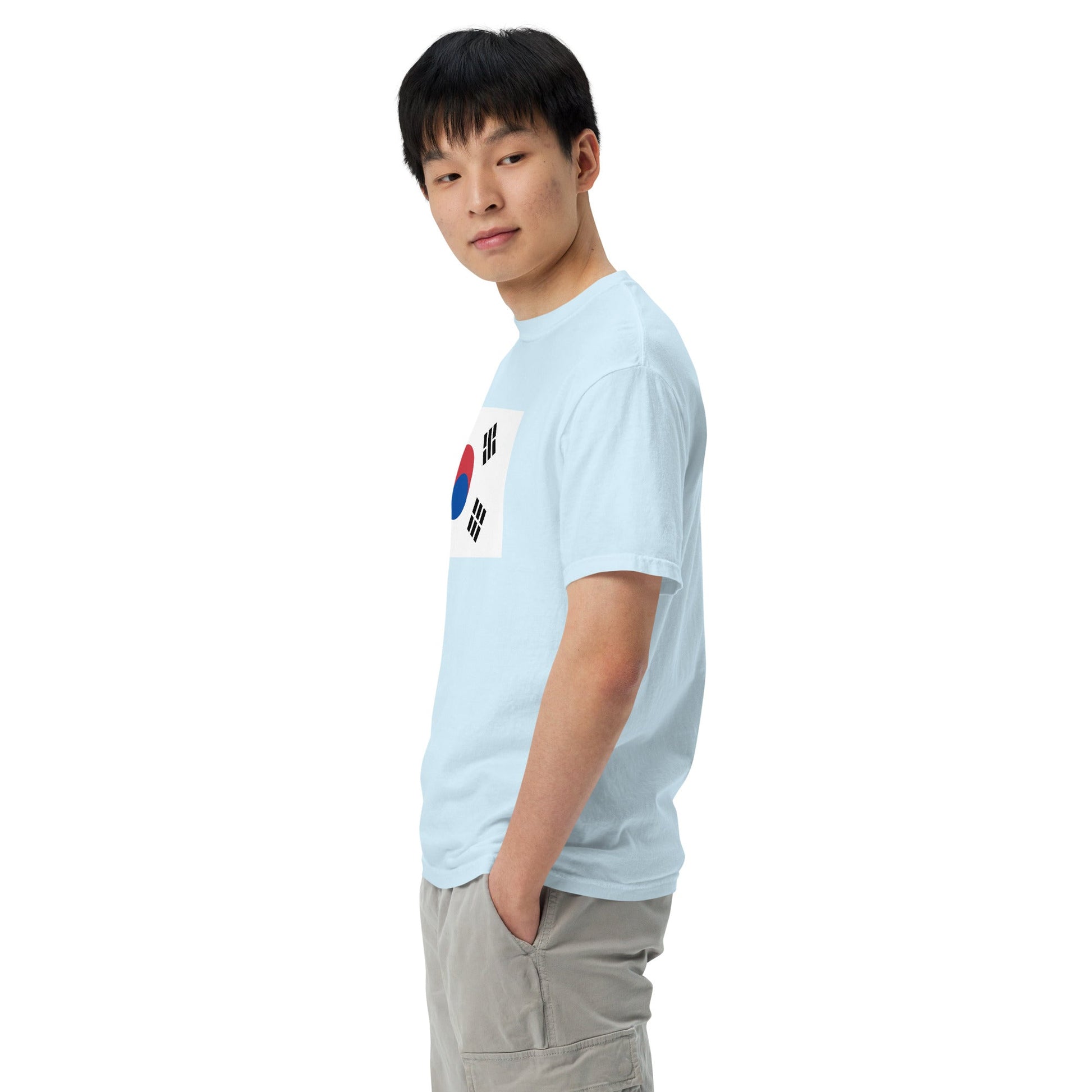Stylish South Korea flag t-shirt laid flat, small, butter