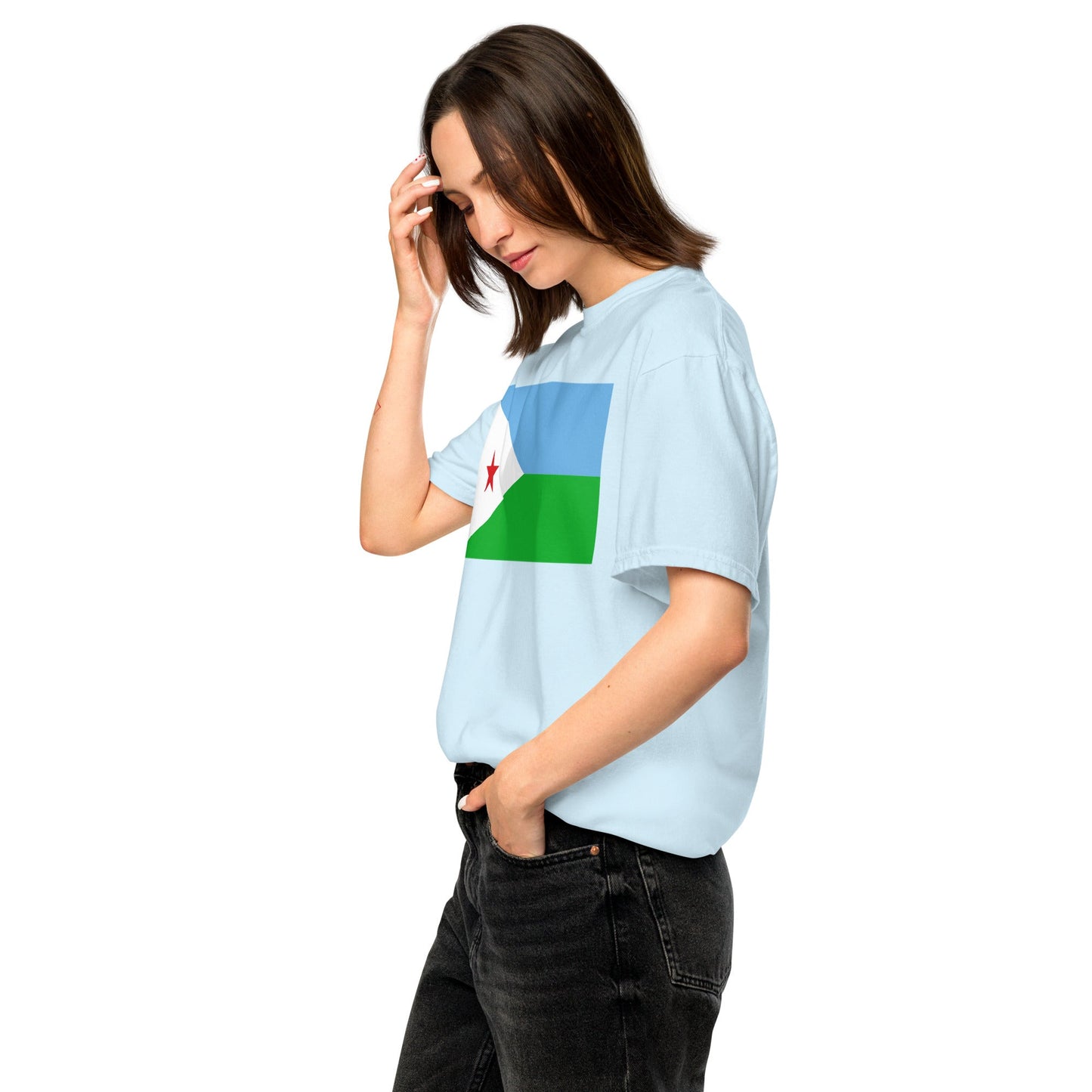 Bold Djibouti flag design tee in black, large