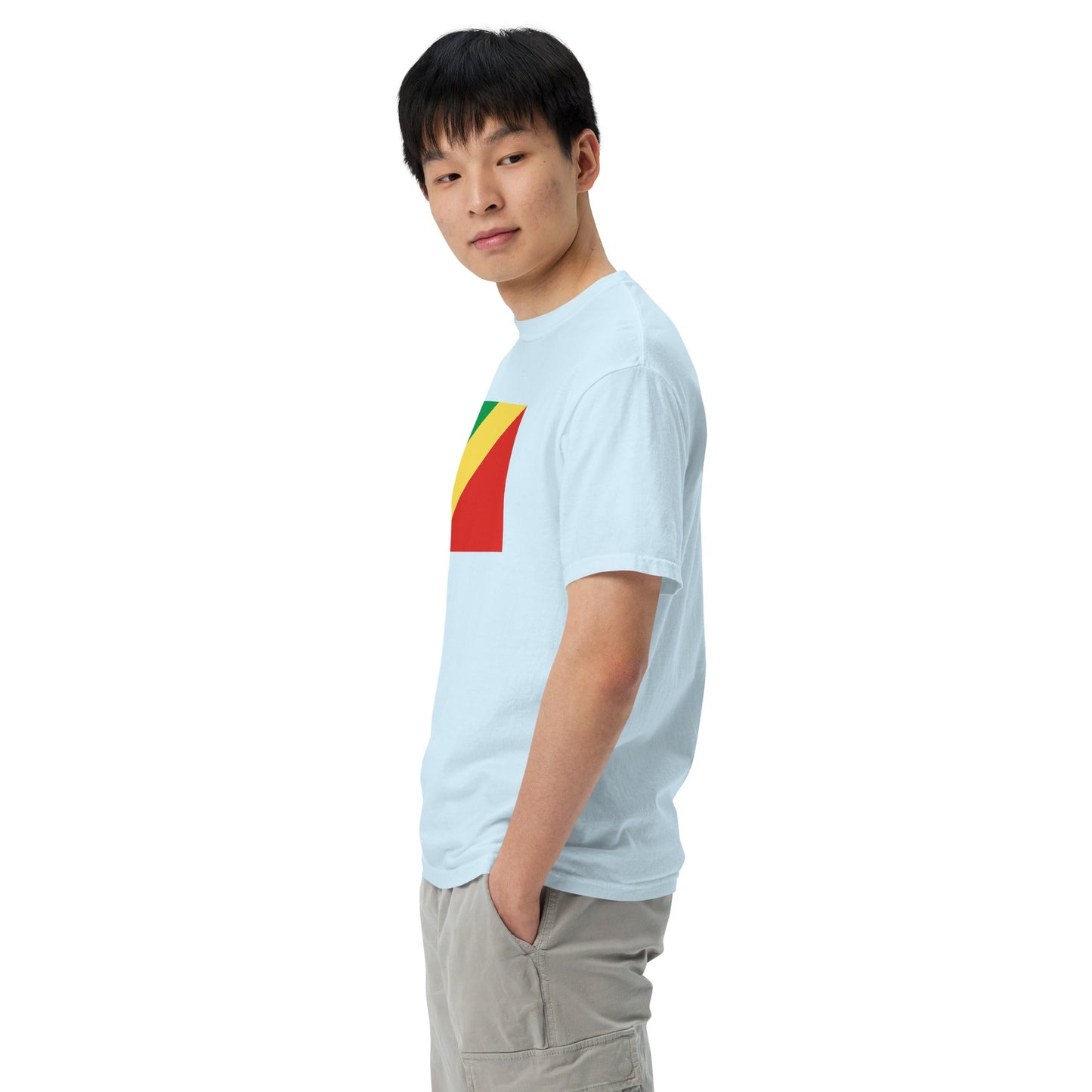 Flat lay of true navy Congo Congo Brazzaville flag tee, extra large size