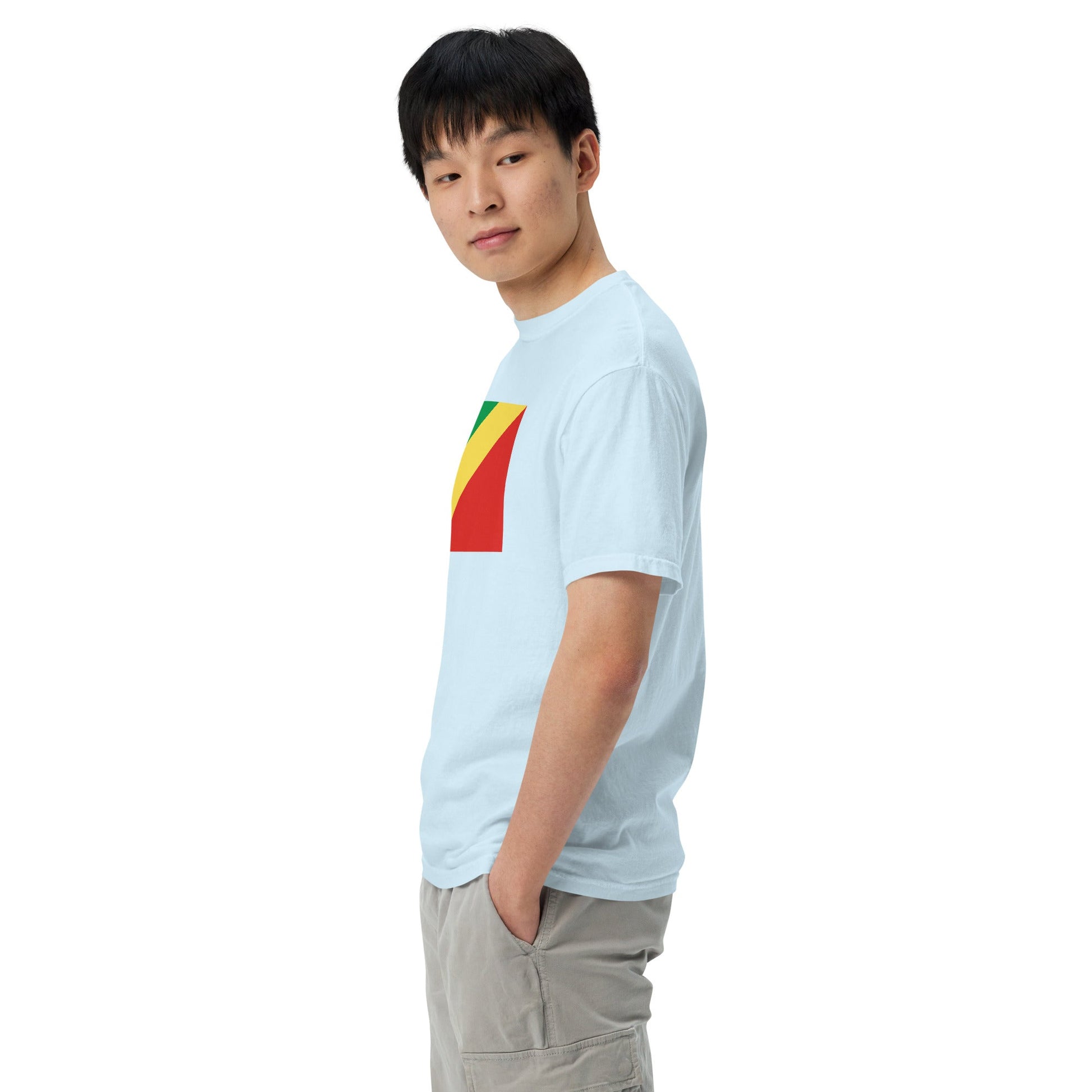 Flat lay of true navy Congo Congo Brazzaville flag tee, extra large size