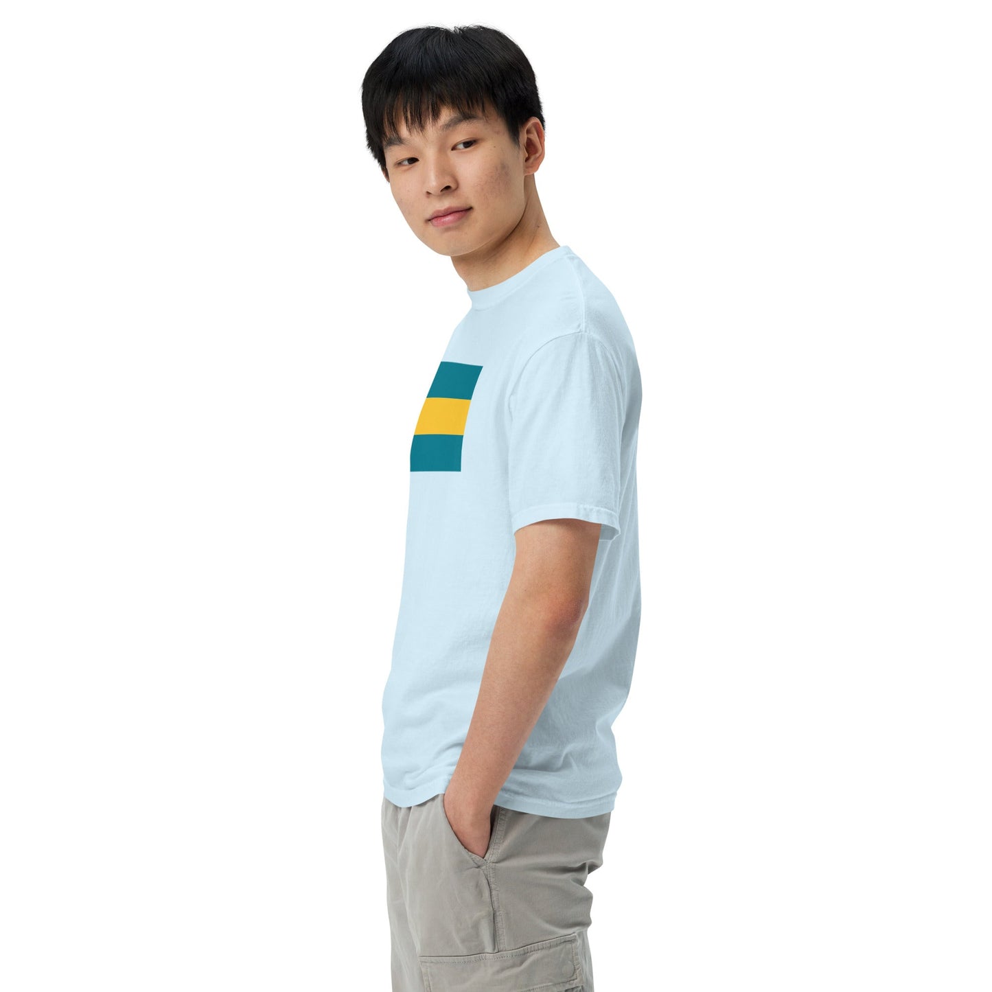 Stylish Bahamas flag t-shirt laid flat, medium, grape