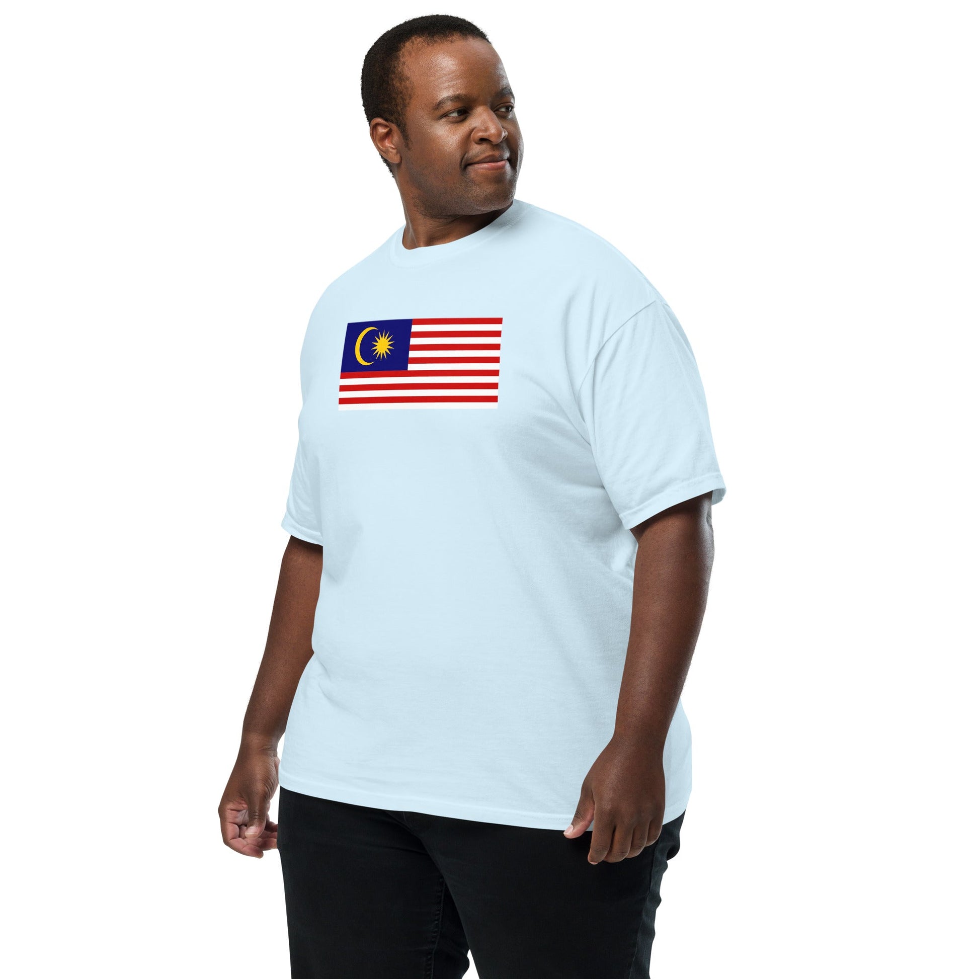 Stylish Malaysia flag t-shirt laid flat, small, true navy