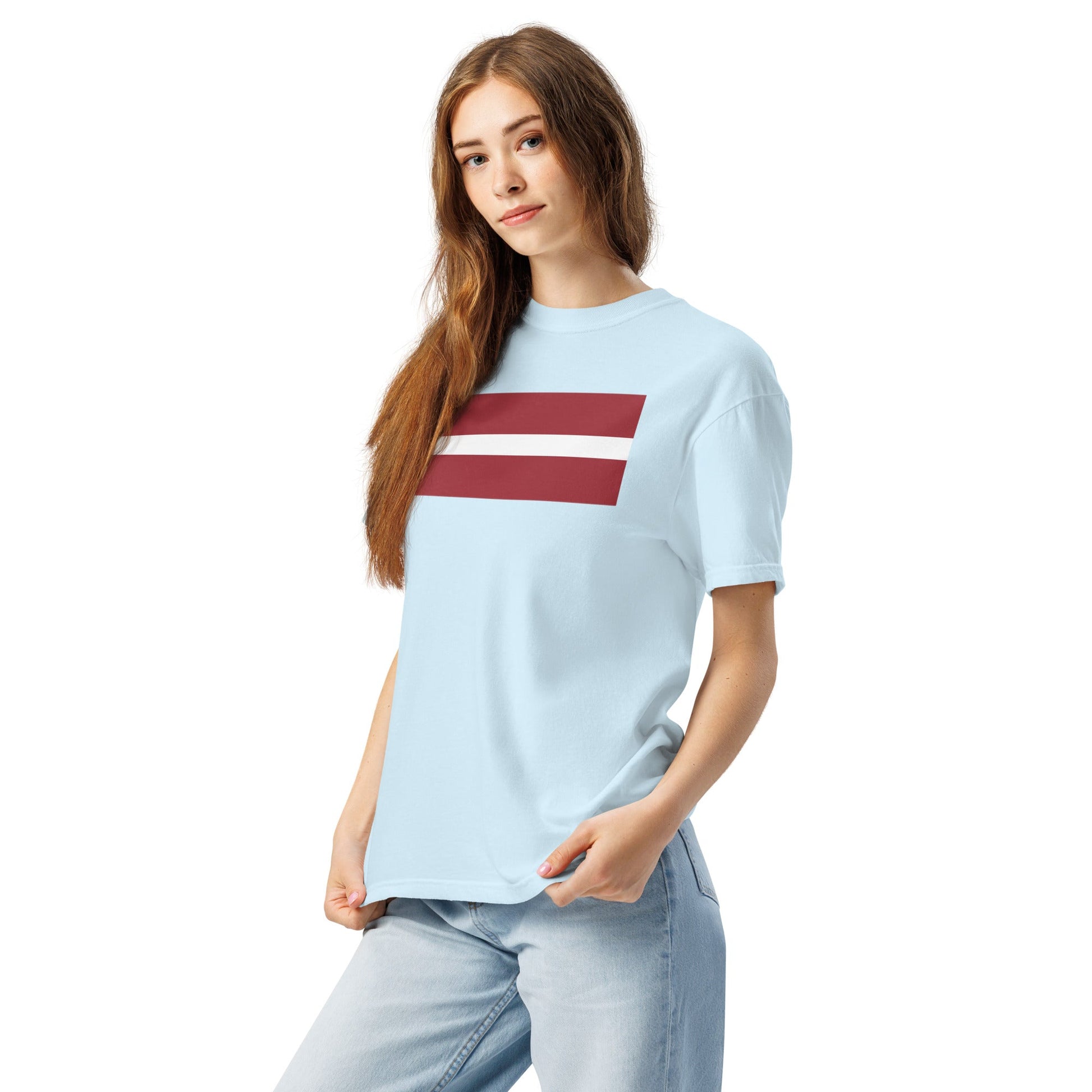 Stylish Latvia flag t-shirt laid flat, 2X large, black