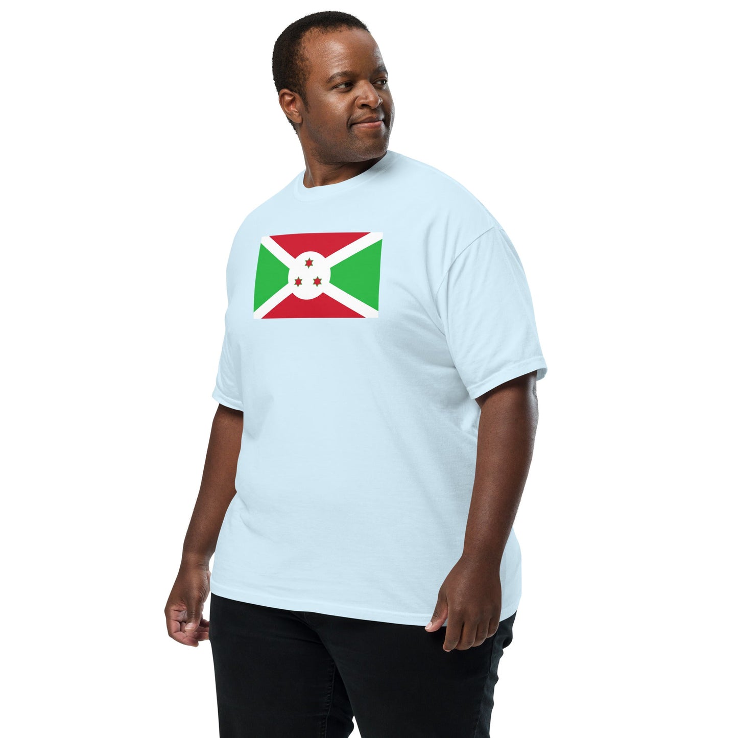 Flat lay of grape Burundi flag tee, 3X large size