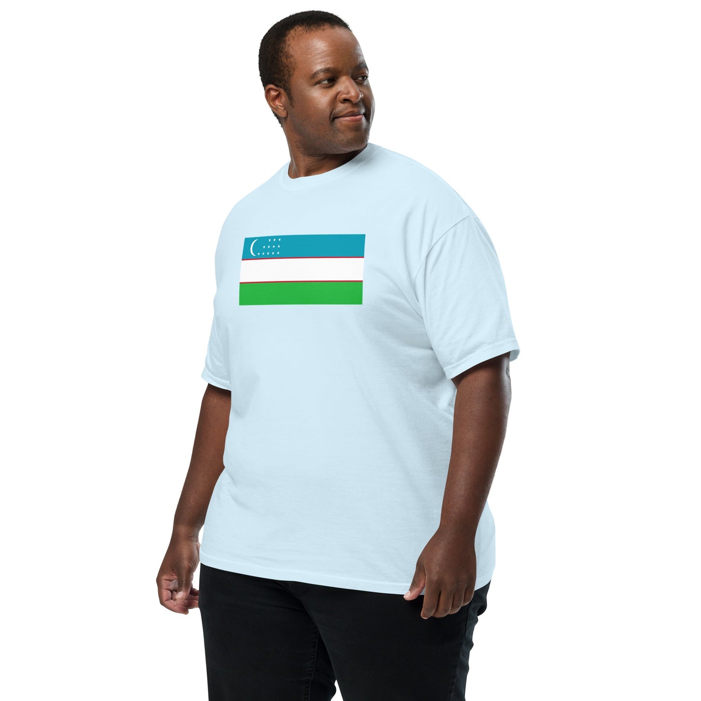 Bold Uzbekistan flag design tee in brick, medium
