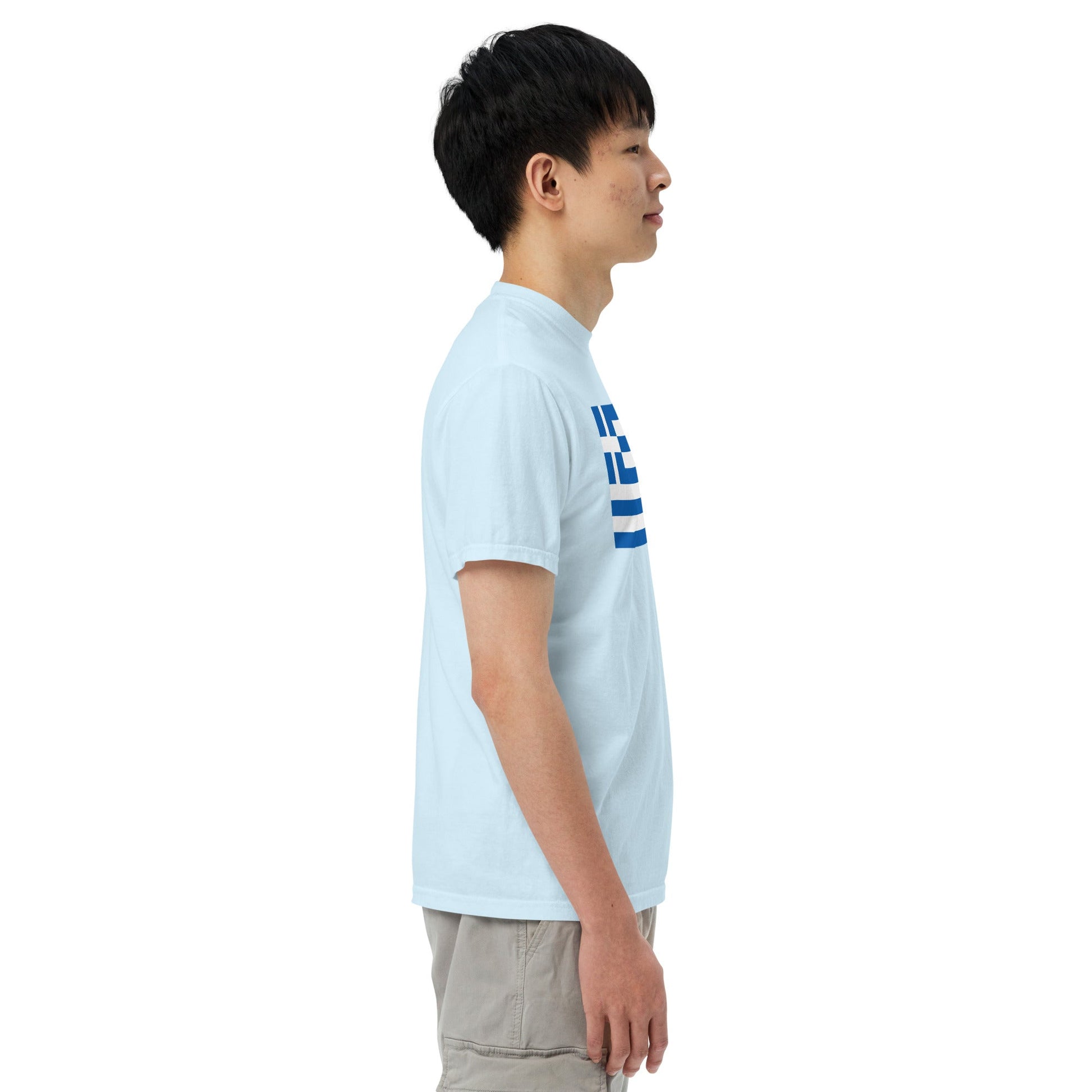 Stylish Greece flag t-shirt laid flat, large, true navy