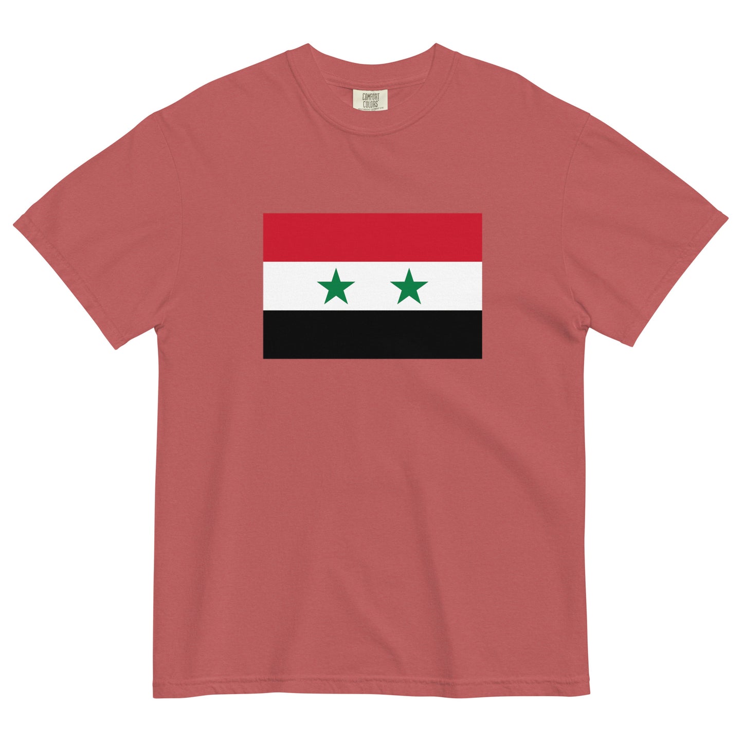 Stylish Syria flag t-shirt laid flat, 3X large, black