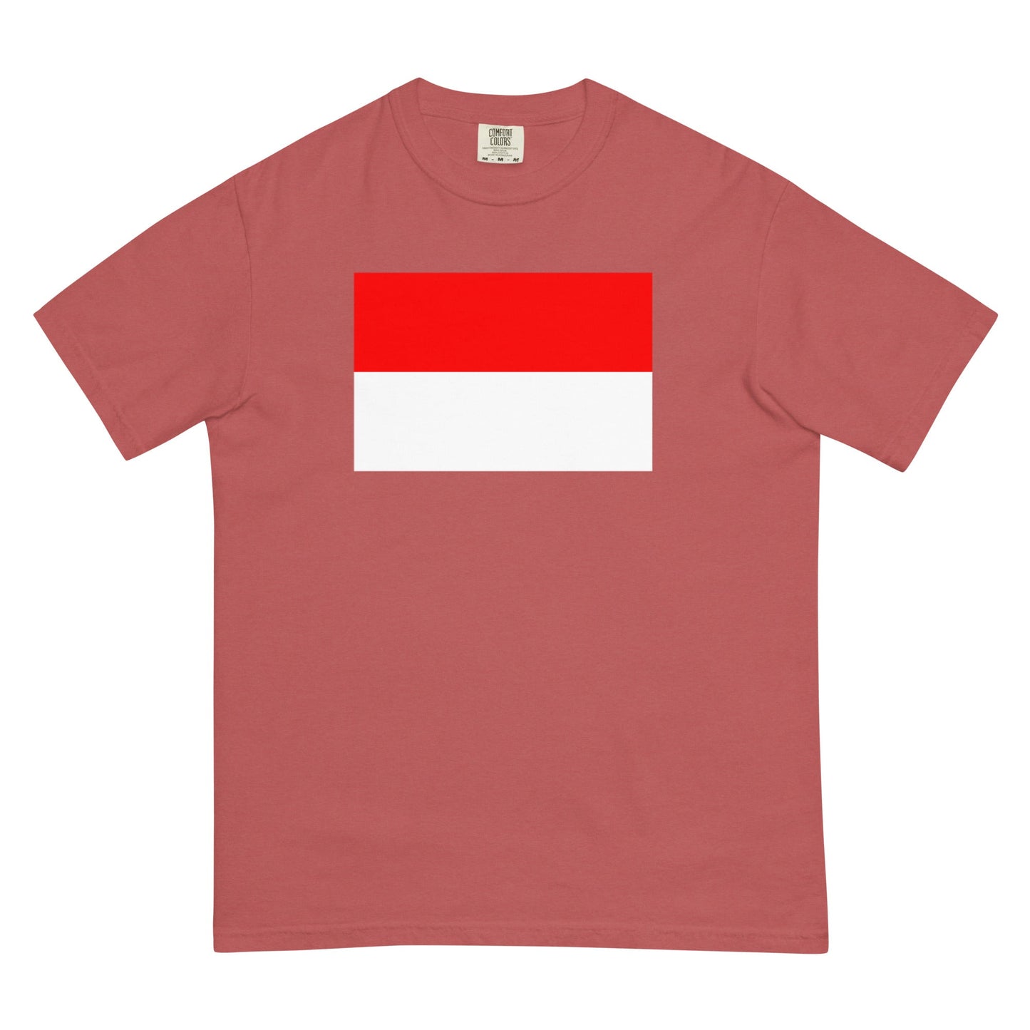 Flat lay of blue spruce Indonesia flag tee, 2X large size