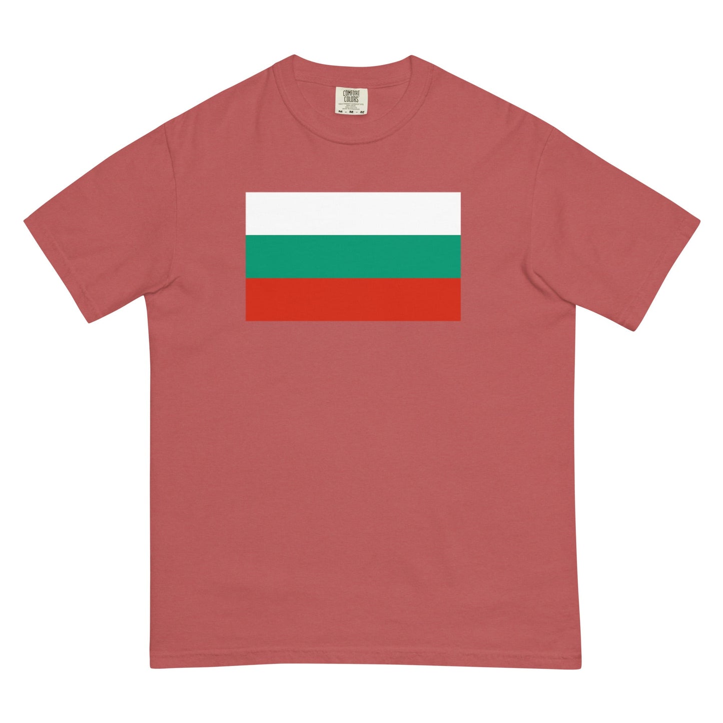Stylish Bulgaria flag t-shirt laid flat, 2X large, blue spruce