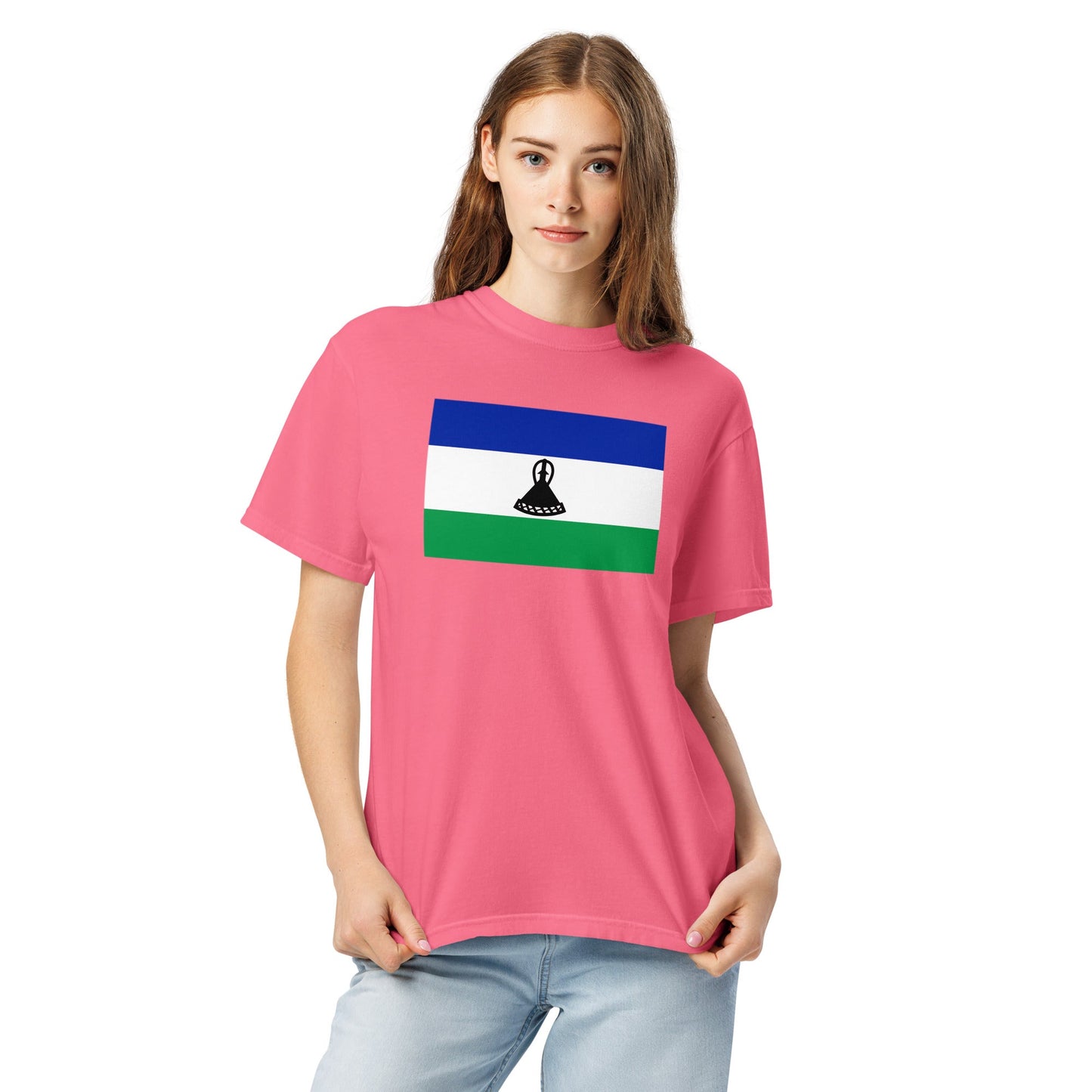 red shirt with Lesotho flag design, large