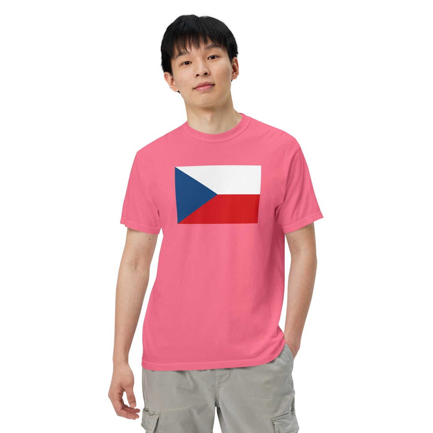 Bold Czechia Czech Republic flag design tee in blue spruce, medium