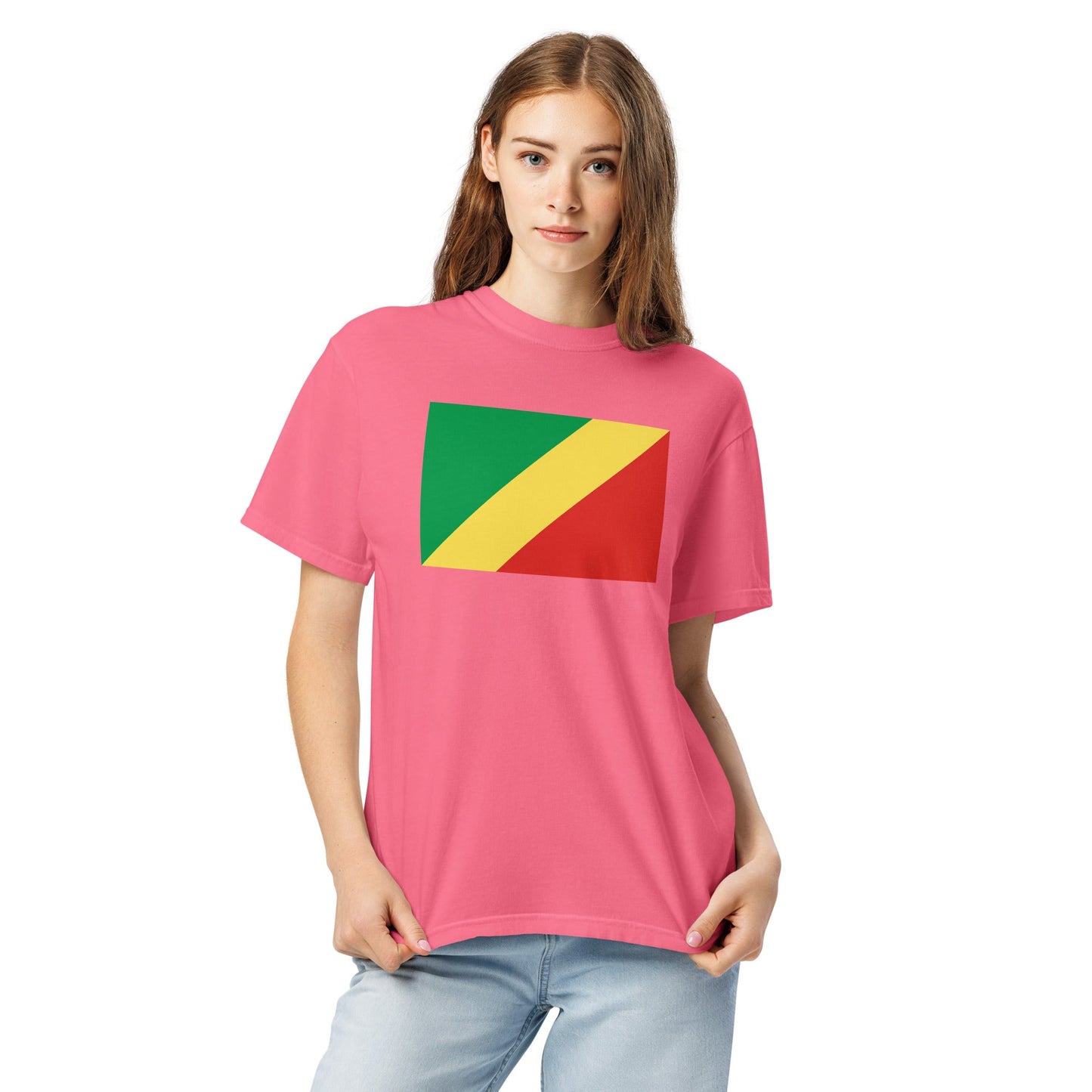 Stylish Congo Congo Brazzaville flag t-shirt laid flat, 3X large, red