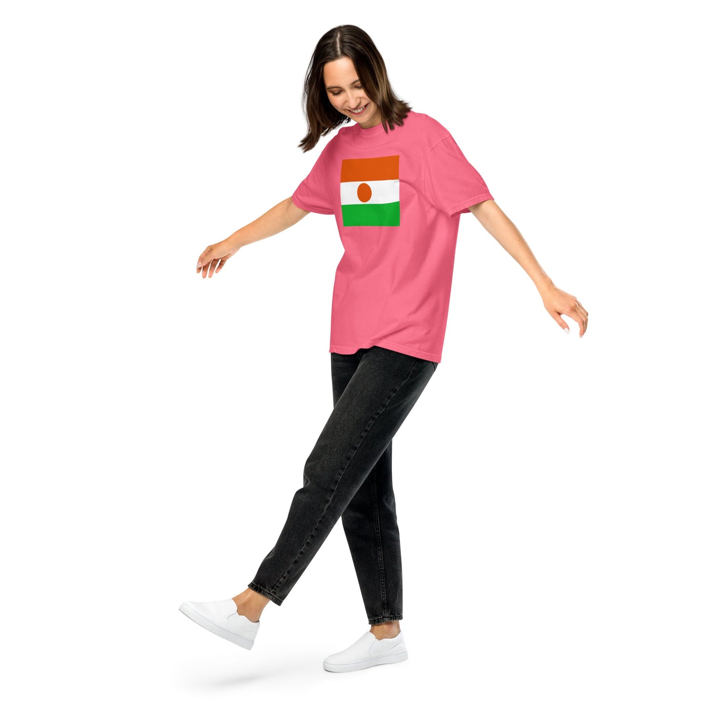 Flat lay of black Niger flag tee, 2X large size