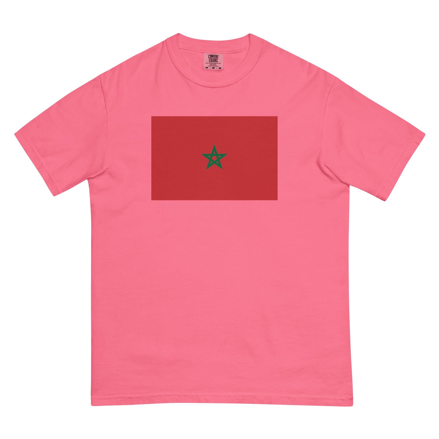 Stylish Morocco 1 flag t-shirt laid flat, small, berry