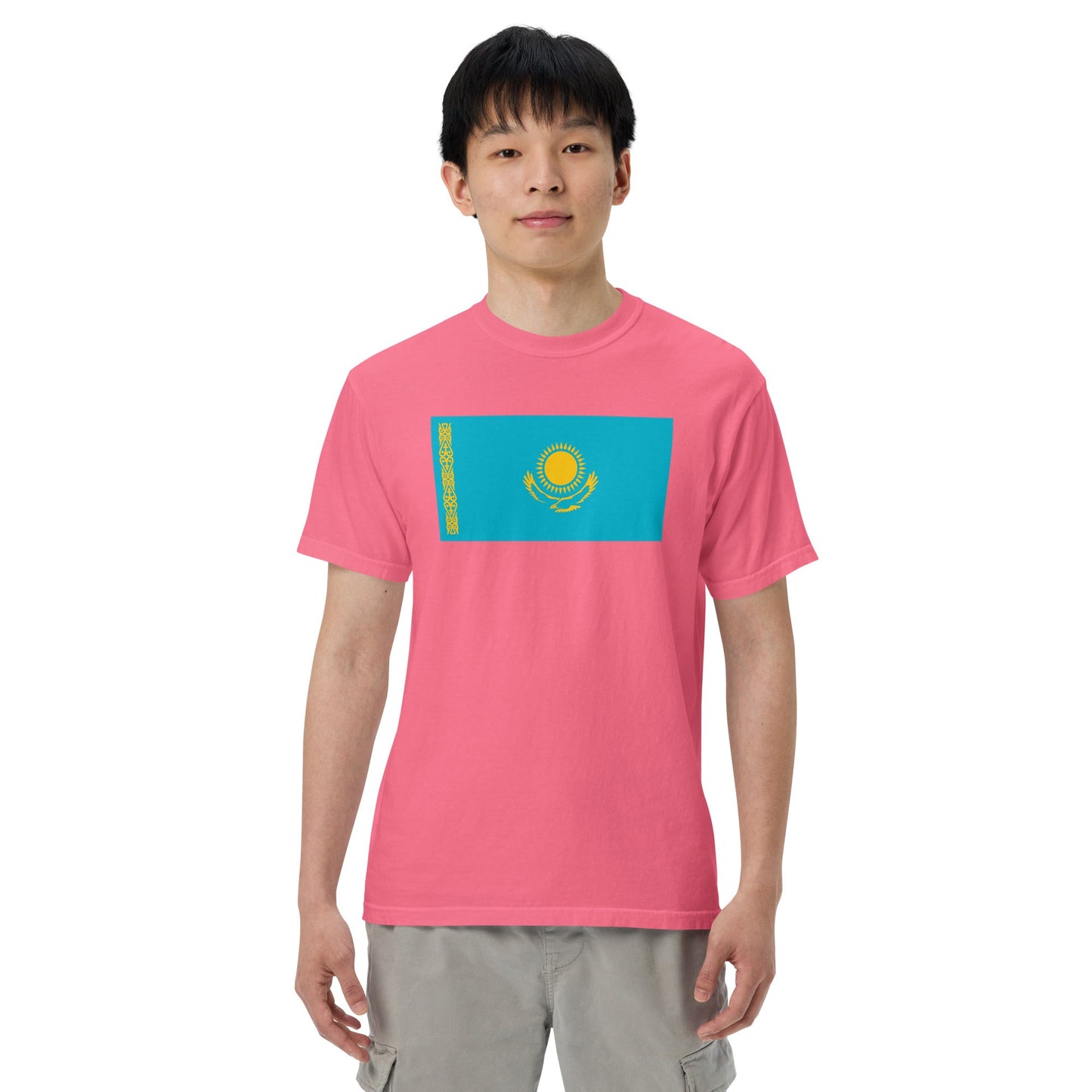 Bold Kazakhstan flag design tee in true navy, extra large