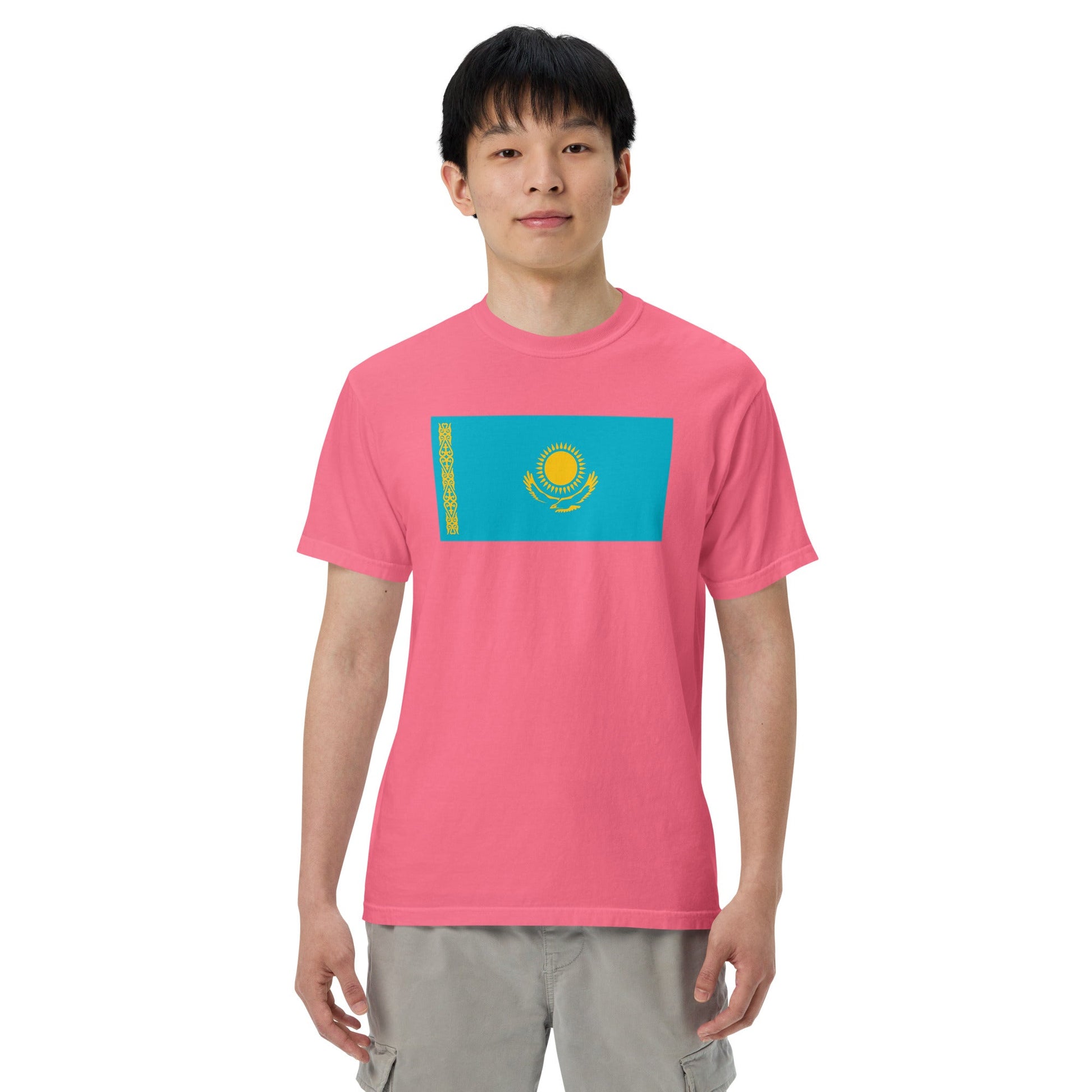 Bold Kazakhstan flag design tee in true navy, extra large