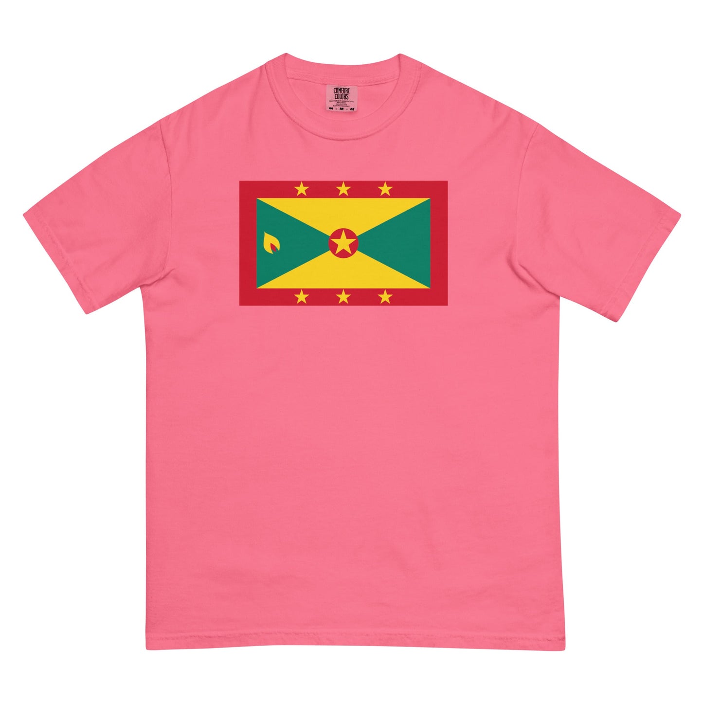 Flat lay of berry Grenada flag tee, extra large size