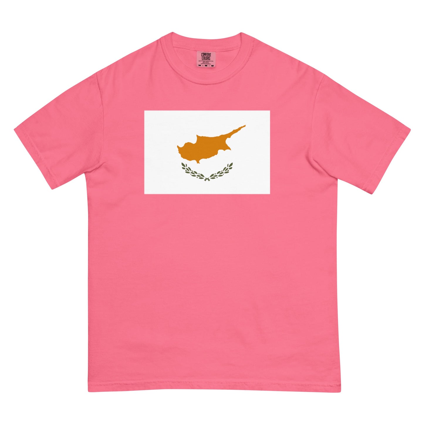 Stylish Cyprus flag t-shirt laid flat, medium, grape