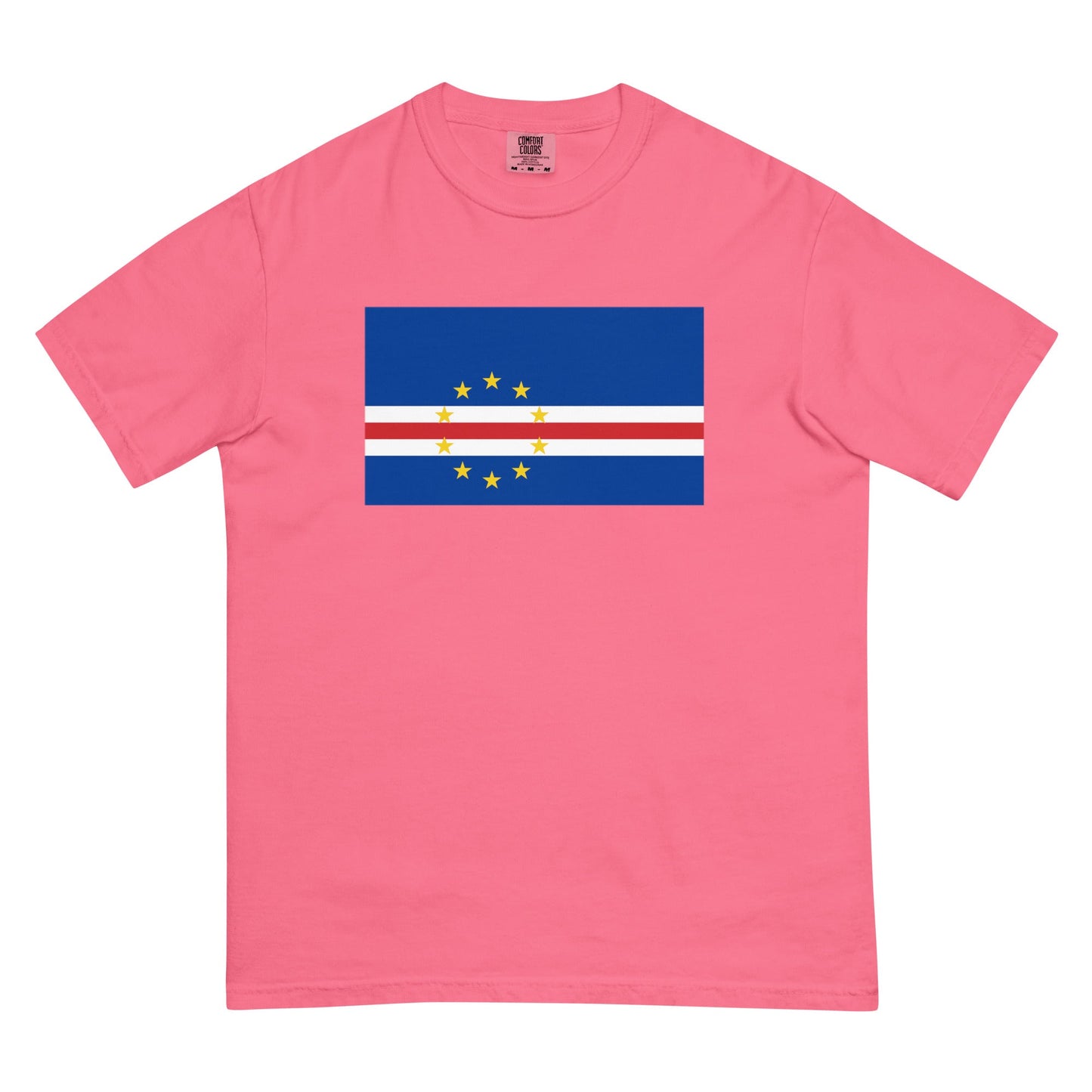 Flat lay of berry Cape Verde flag tee, extra large size