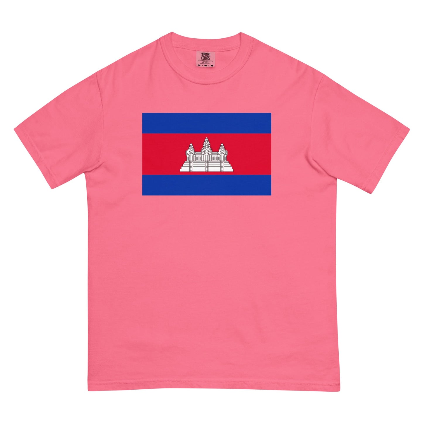 Stylish Cambodia flag t-shirt laid flat, medium, berry
