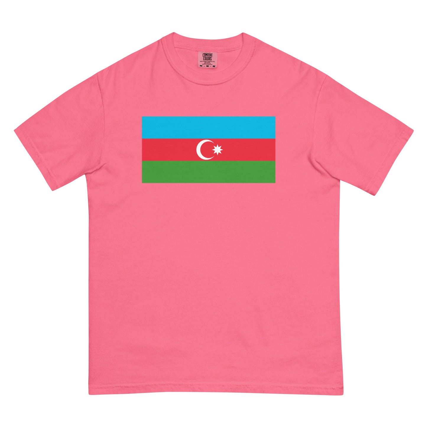 Stylish Azerbaijan flag t-shirt laid flat, 3X large, berry