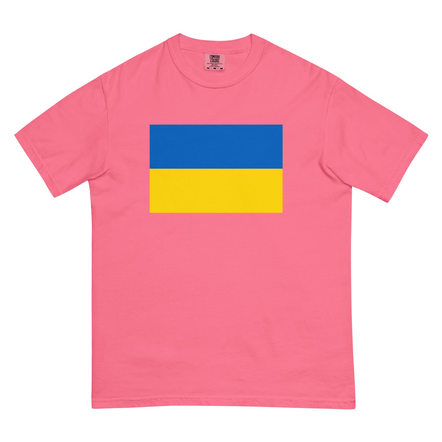 Stylish Ukraine flag t-shirt laid flat, extra large, crimson