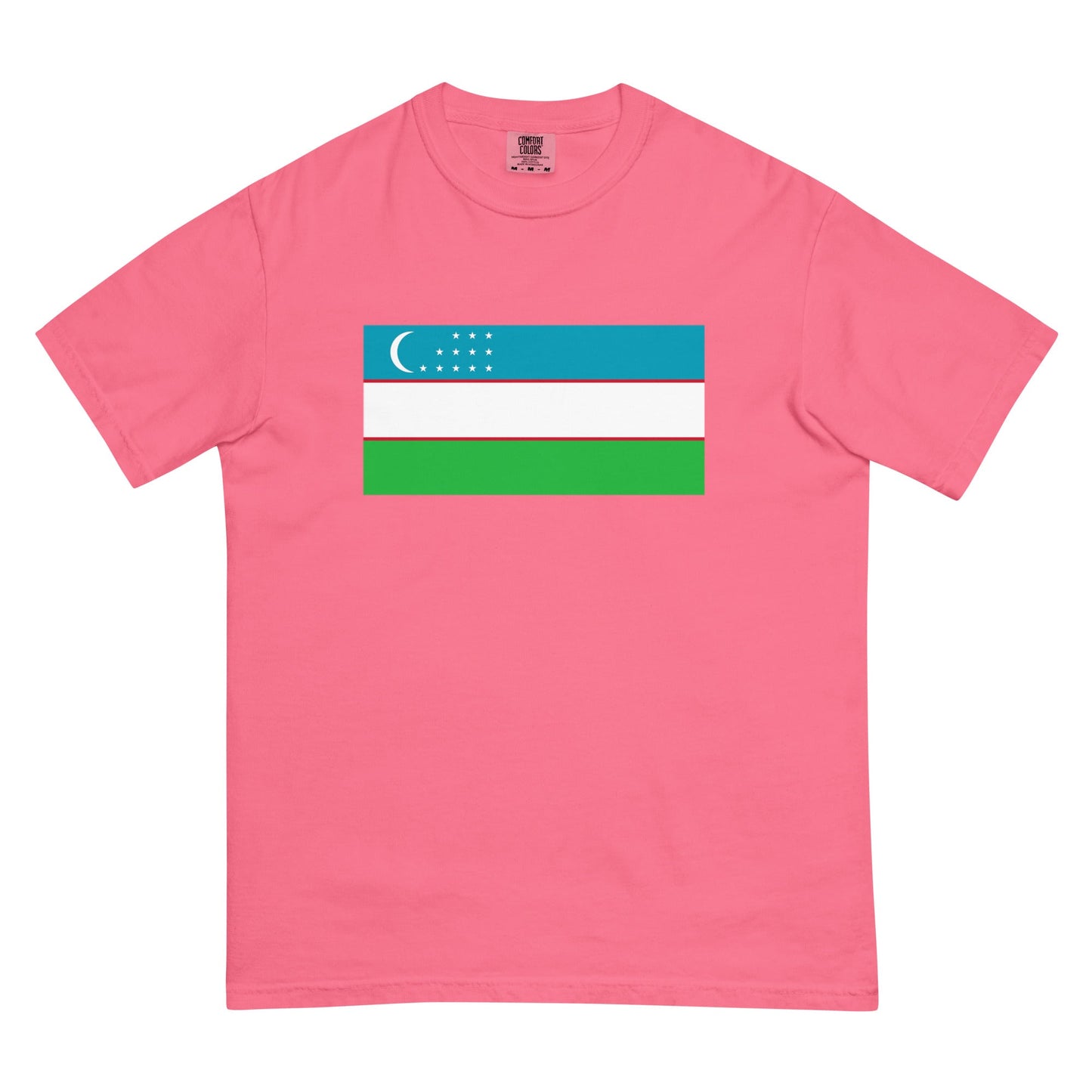 Bold Uzbekistan flag design tee in brick, 2X large