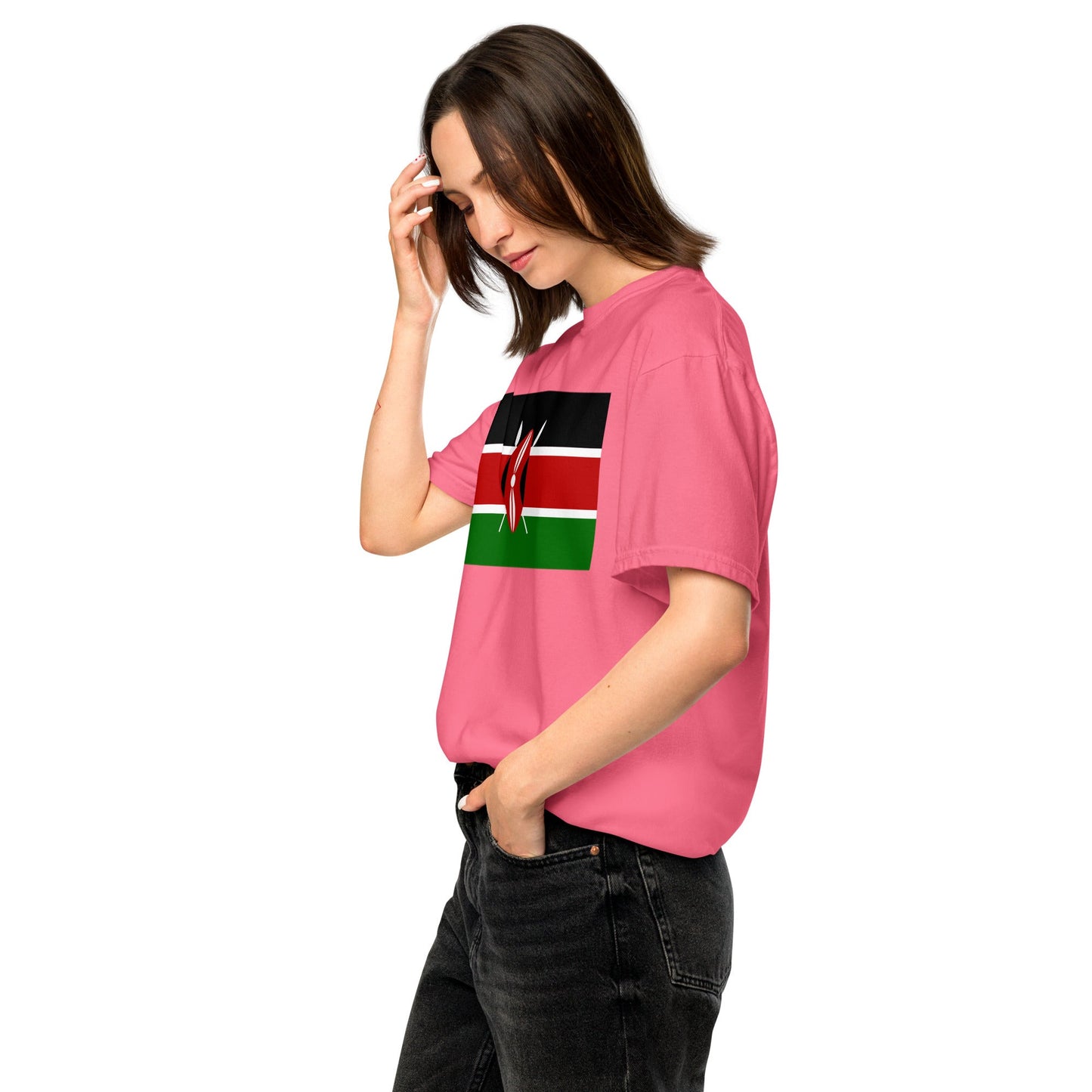 Bold Kenya flag design tee in red, extra large