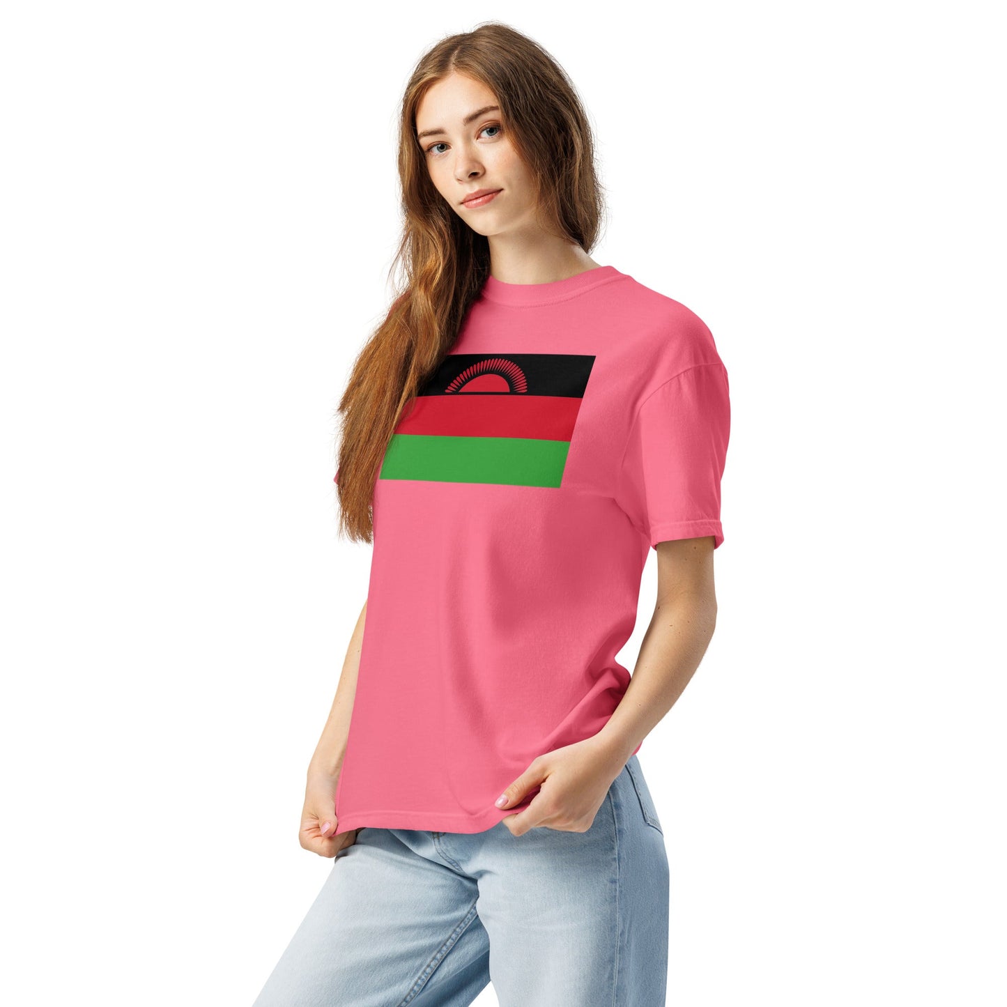 Flat lay of red Malawi flag tee, small size