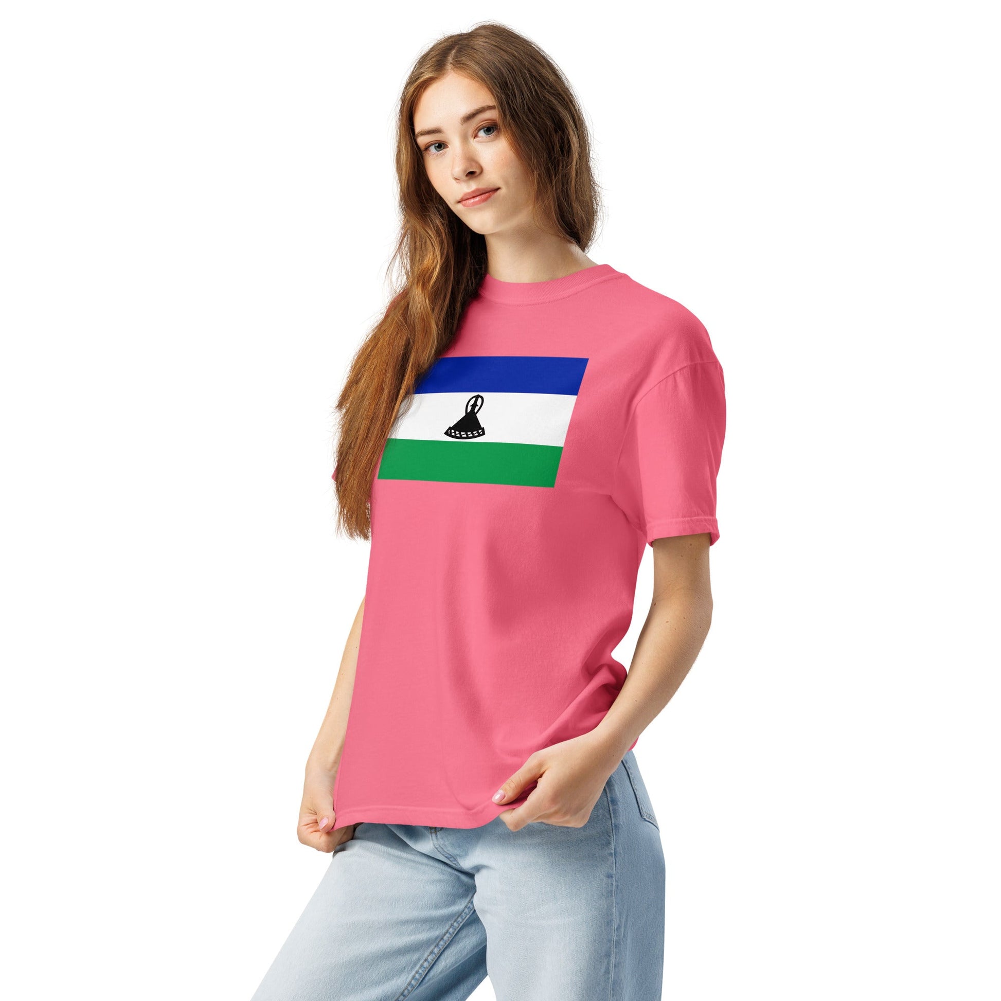 Flat lay of red Lesotho flag tee, extra large size