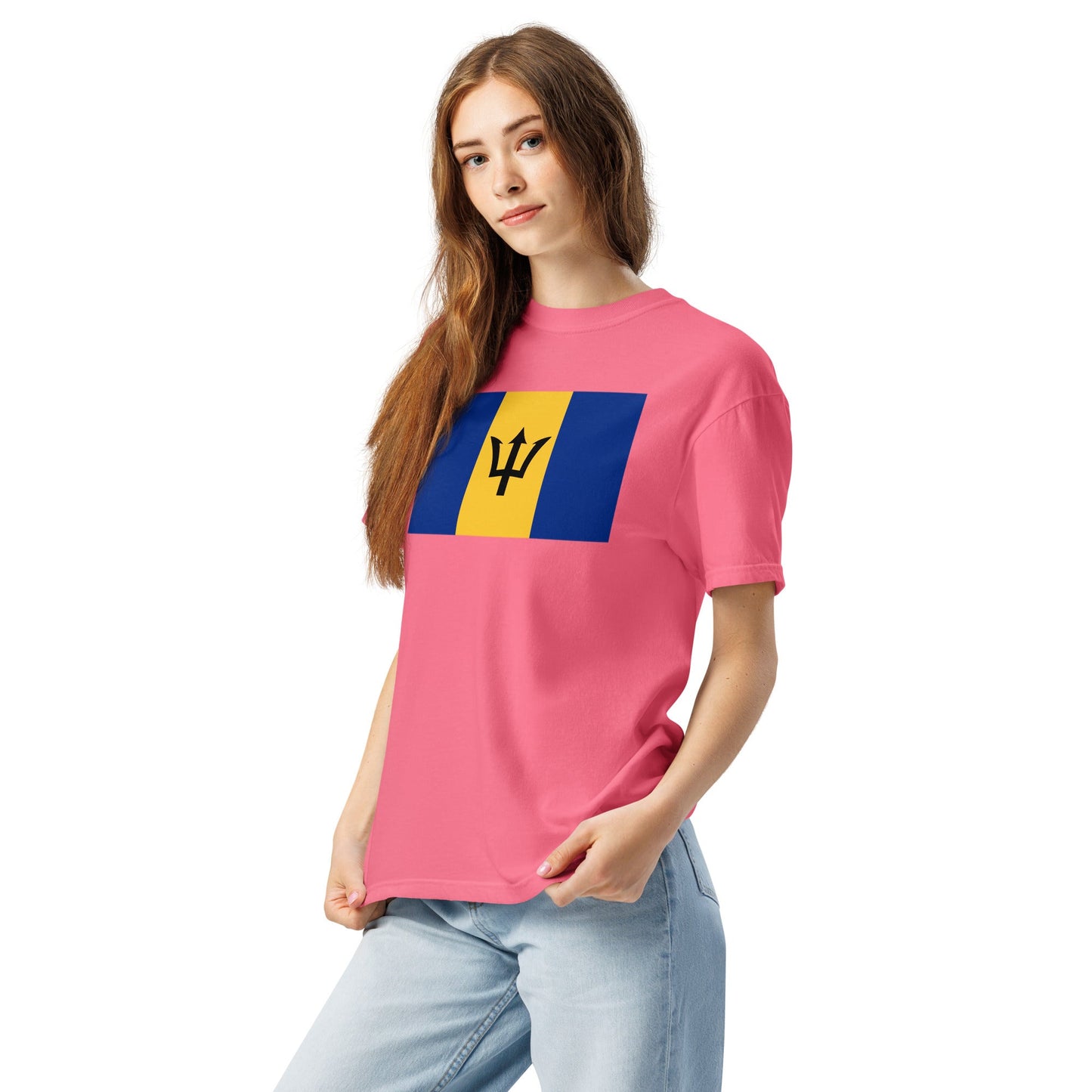 red shirt with Barbados flag design, 2X large