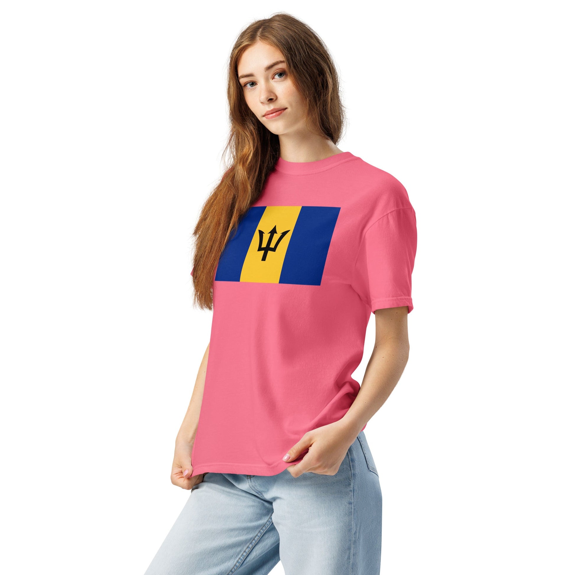 red shirt with Barbados flag design, 2X large