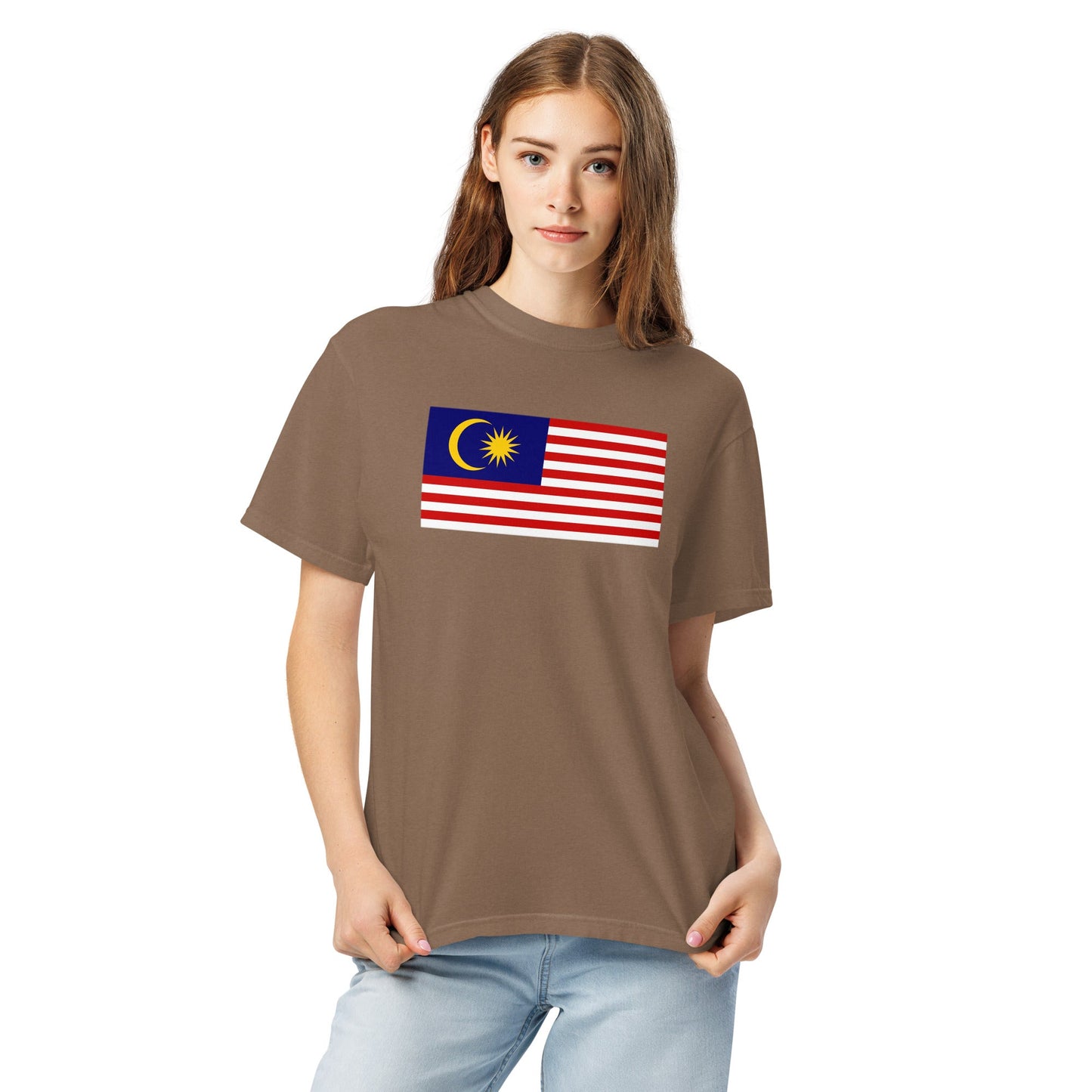 Flat lay of black Malaysia flag tee, 2X large size