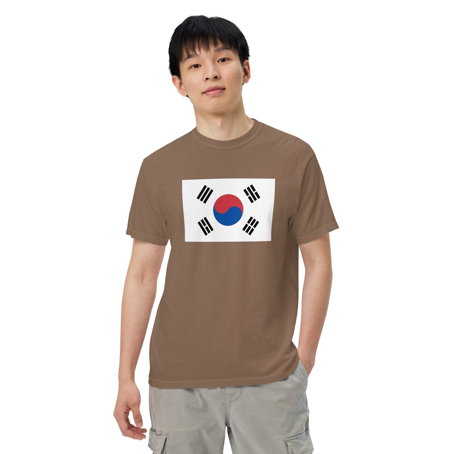 Flat lay of brick South Korea flag tee, small size