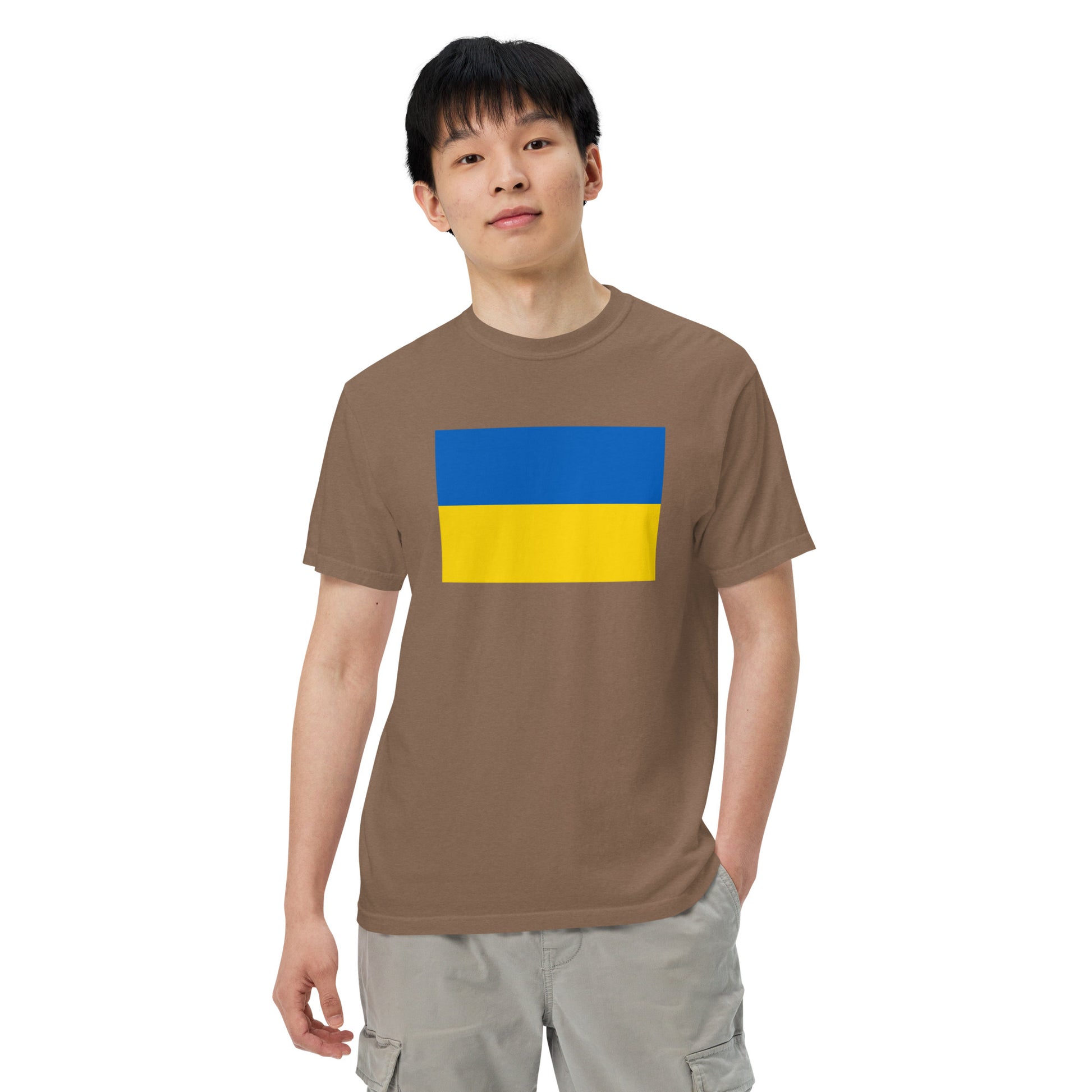 Stylish Ukraine flag t-shirt laid flat, 2X large, red