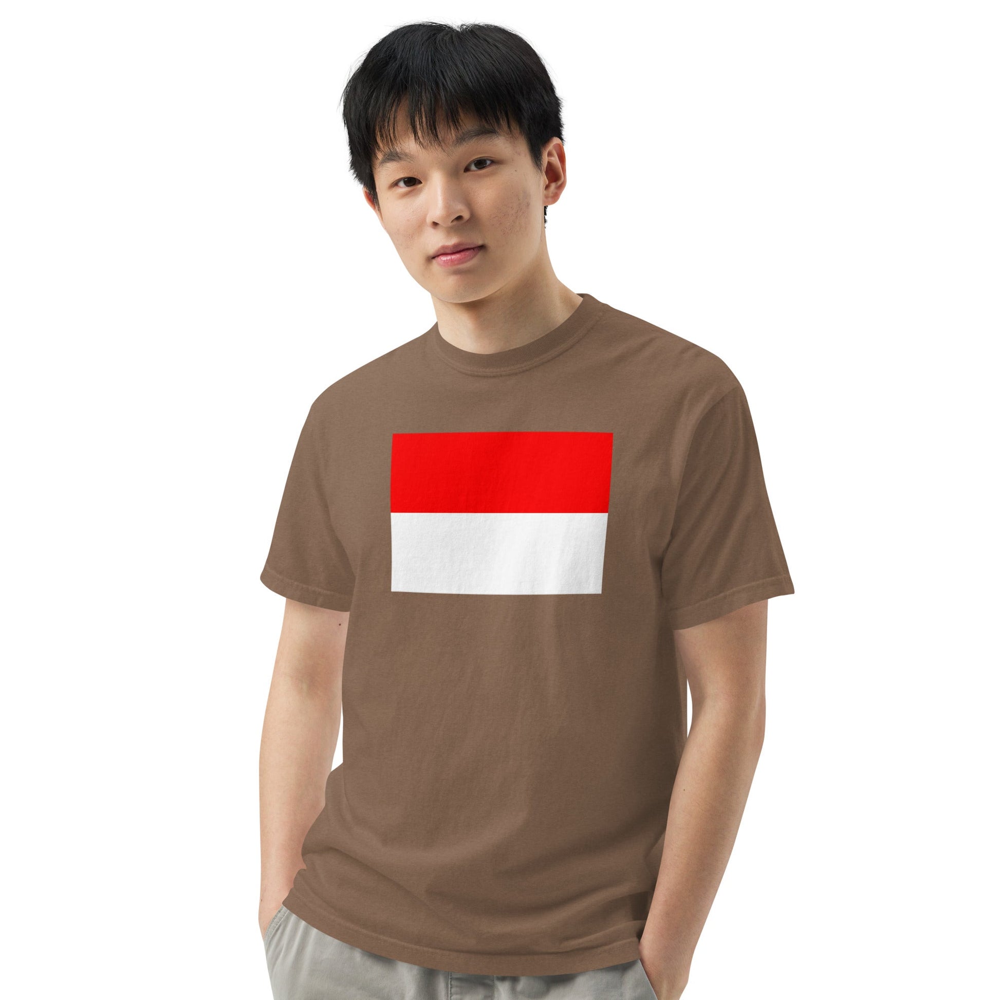 Flat lay of black Indonesia flag tee, extra large size