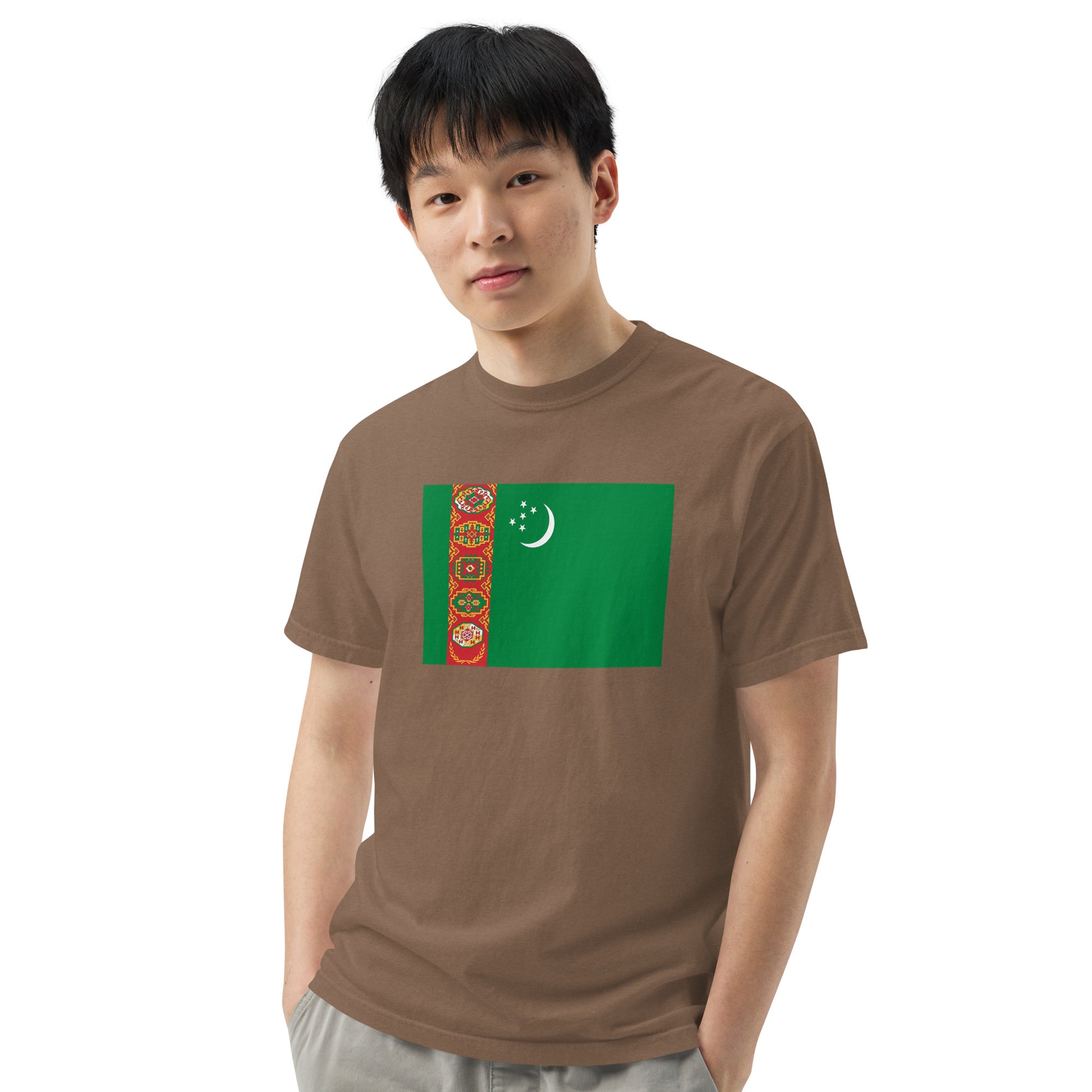 Bold Turkmenistan flag design tee in blue jean, large
