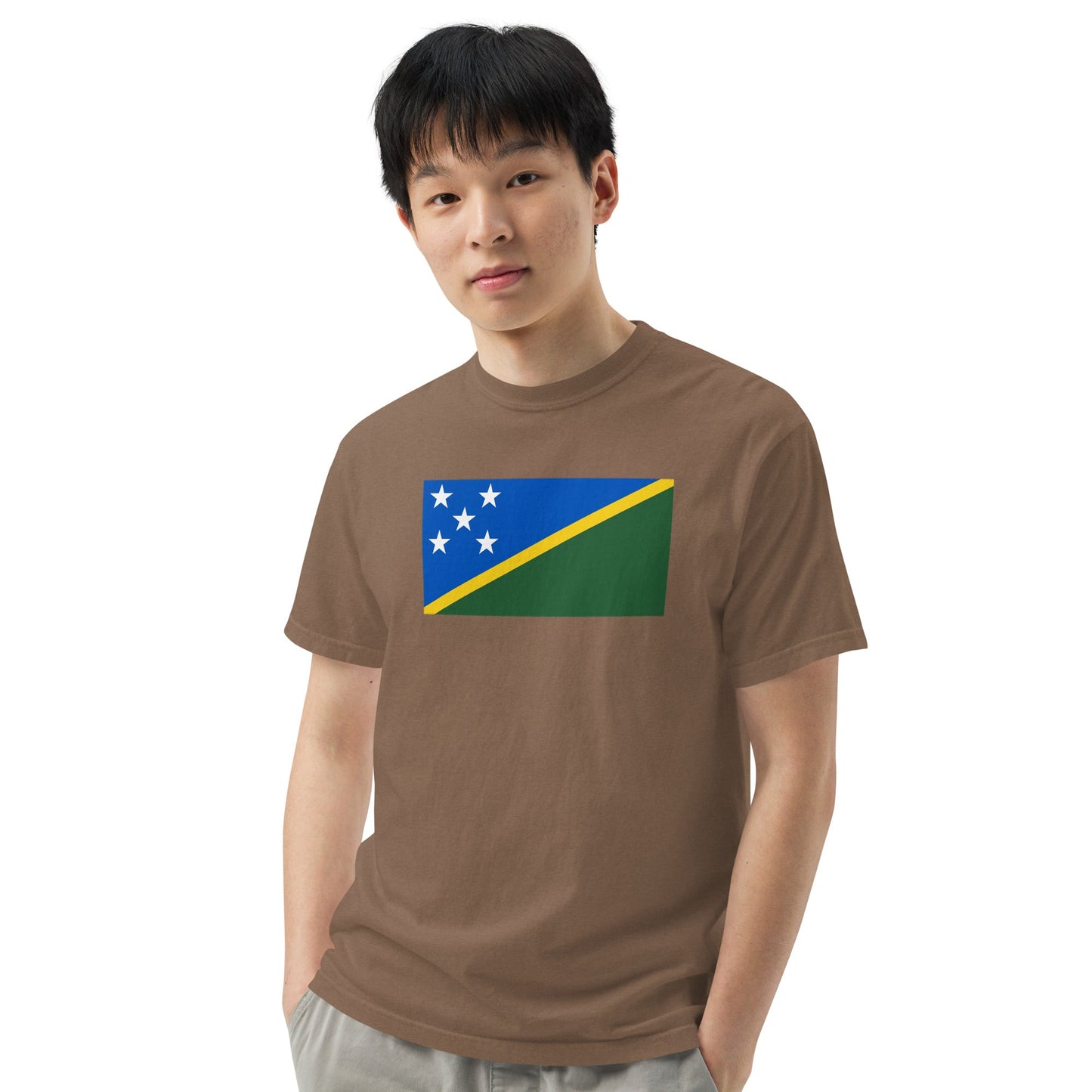 Stylish Solomon Islands flag t-shirt laid flat, 4X large, black